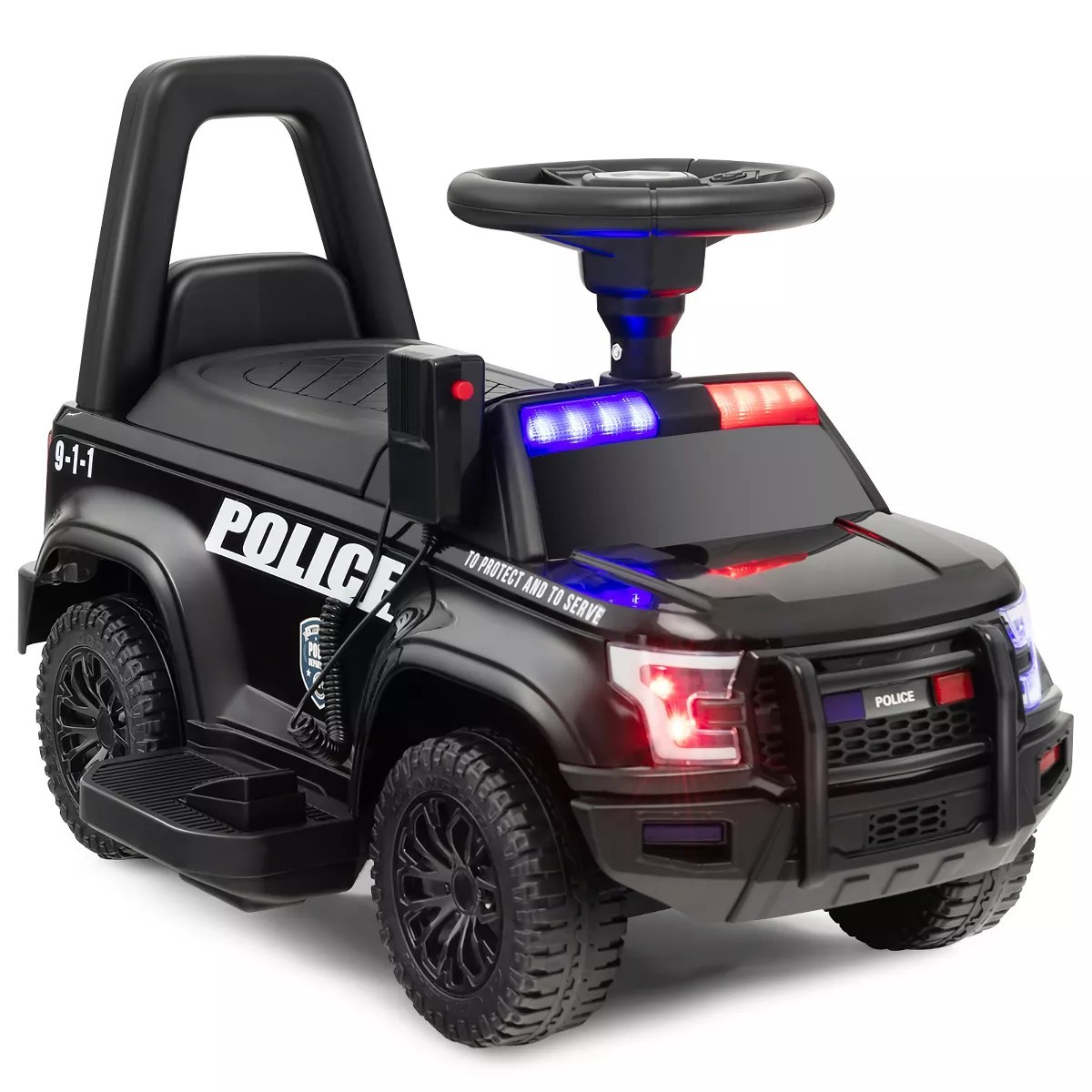 Costway 2-in-1 6V Kids Ride On Car Toddler Push Car w/ Megaphone & Siren – Black