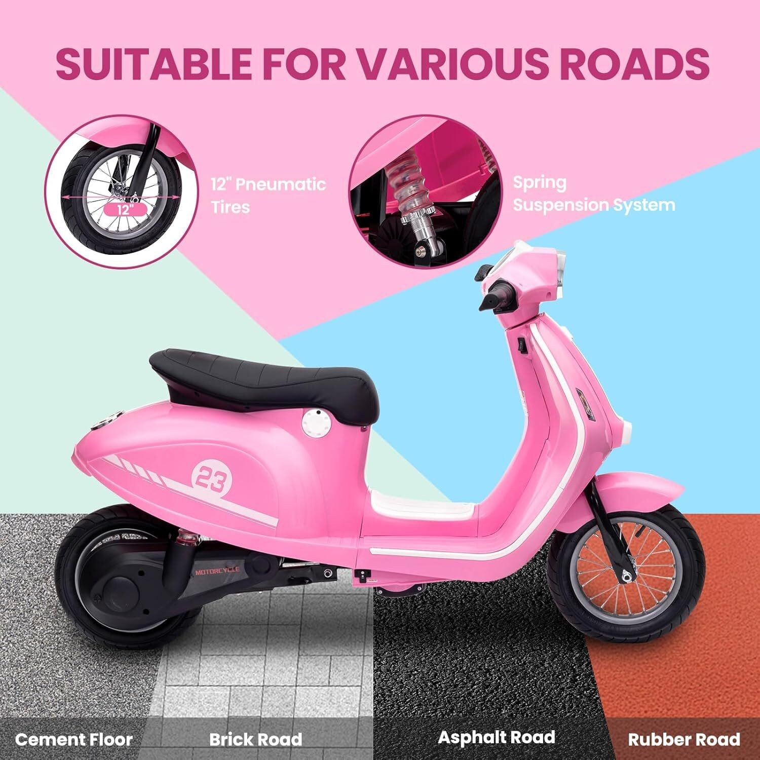 24V 350W Kids Motorcycle Electric Moped Scooter Motorbike Toy with LED for 8-12Y