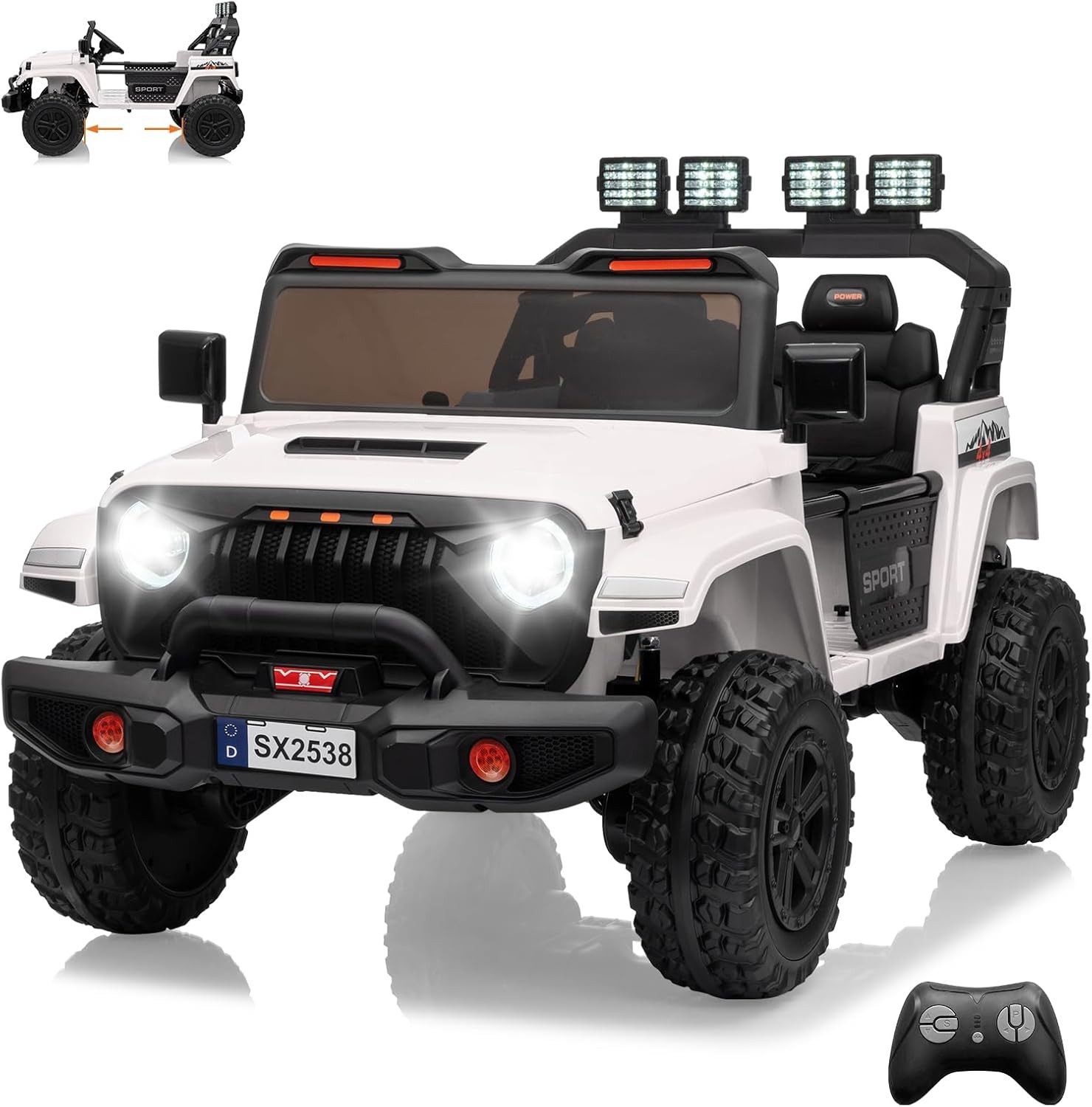 24V 4WD Kids Ride-On Car, Extendable Body & 3 Speeds for Big Kids Ages 3+, White