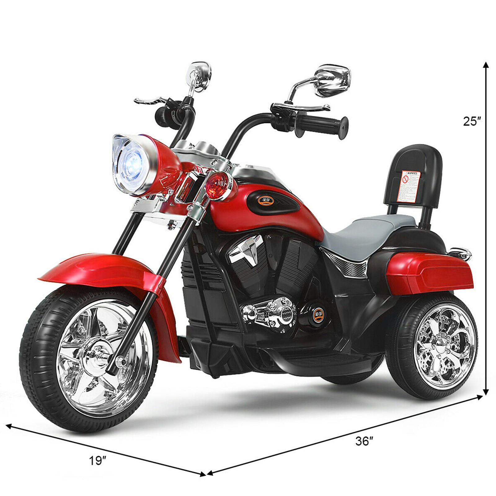 6V Kids Ride On Chopper Motorcycle 3 Wheel Trike with Headlight Red