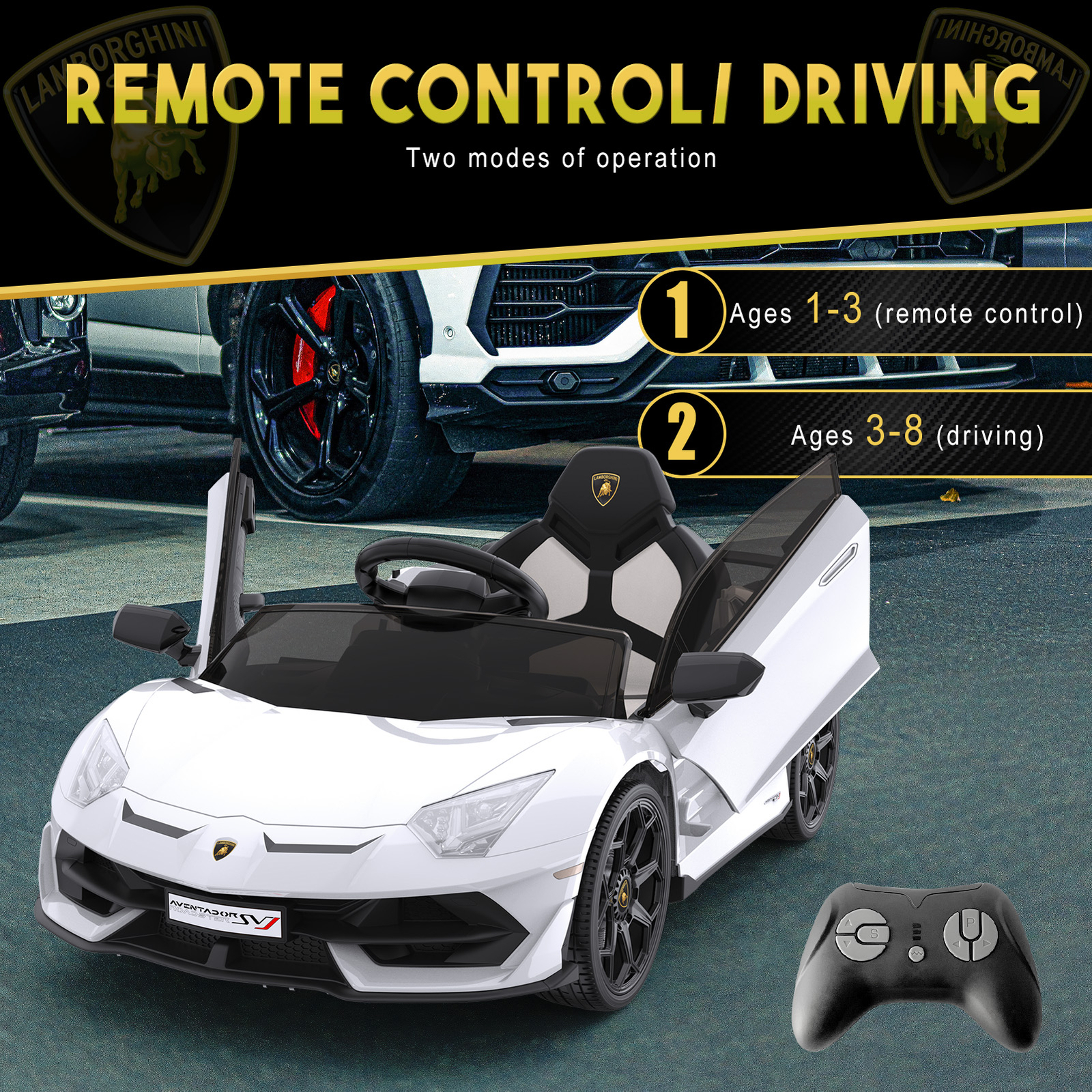 12V Kids Rechargeable Ride On Car Toy With Remote Control 3 Speeds 25W Motors US