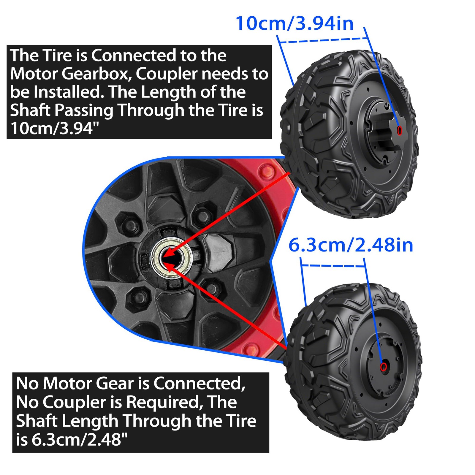 2 Pack 9.8in Solid Rubber PU Tire for Power Wheels Gator Alligator Ride On Car