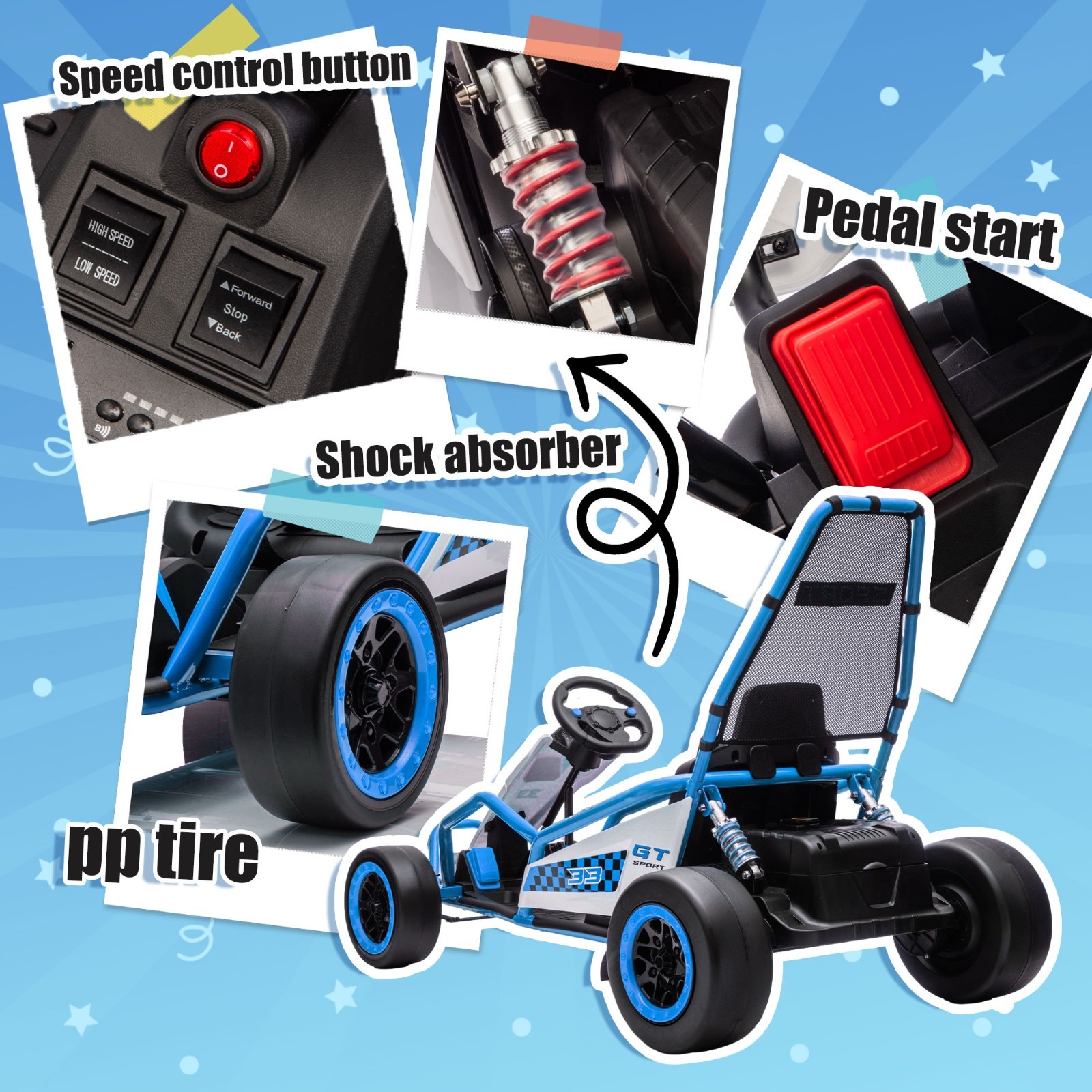 24V Kids Electric Go Kart 7AH Electric Drift Kart Car for Age 6+,400W Motor,Blue
