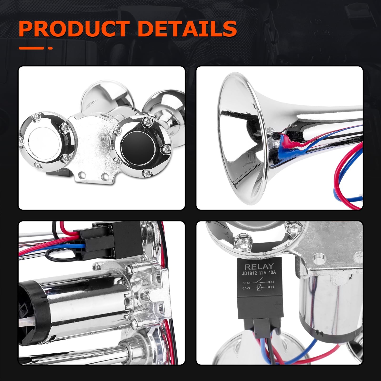 12V Air Horn for Truck, 600DB Dual Trumpets Super Loud Electric Car Air Horn Kit