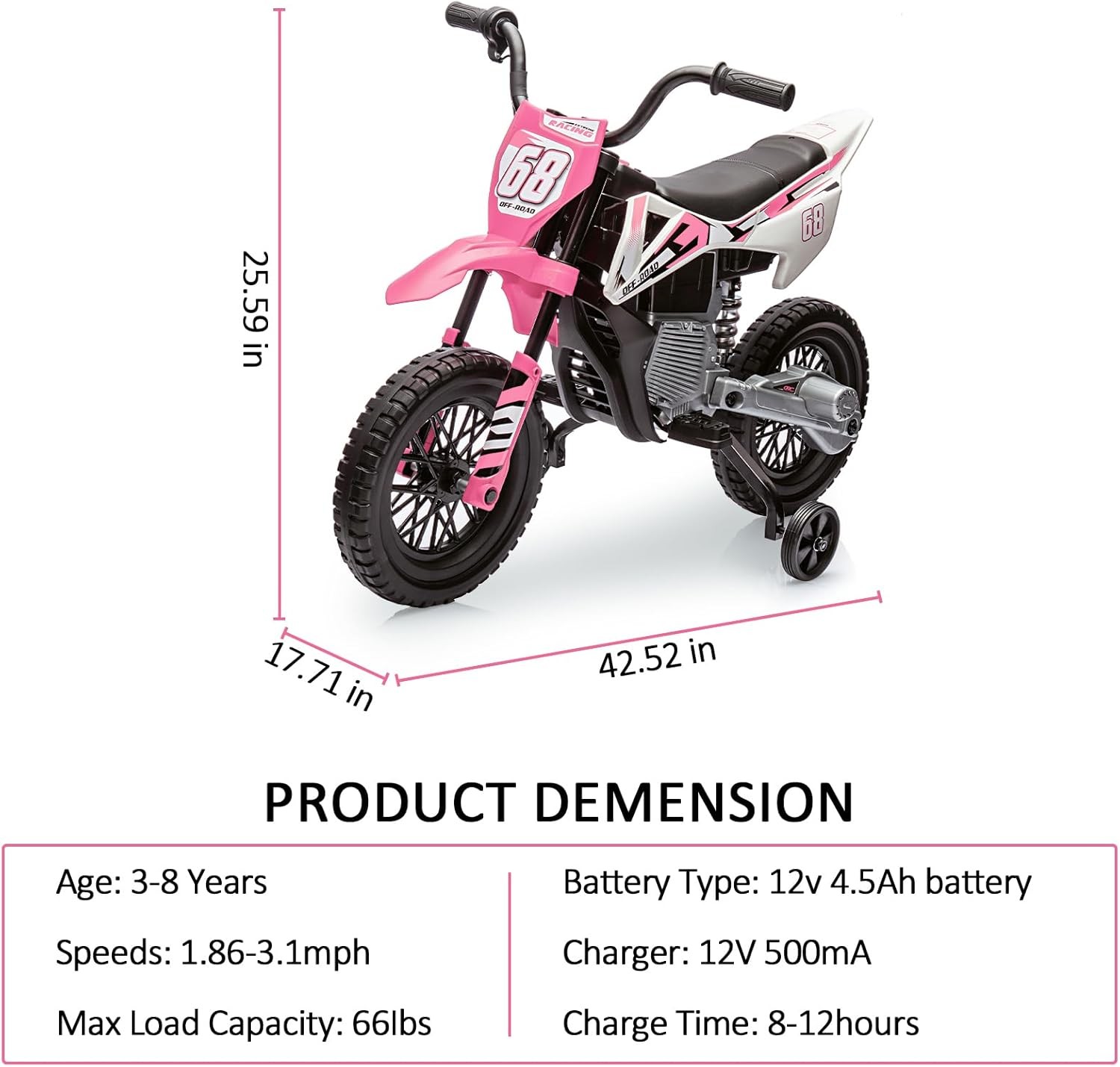 12V Kids Electric Dirt Twist Grip Throttle Bike w/Training Wheels 3Mph Music NEW