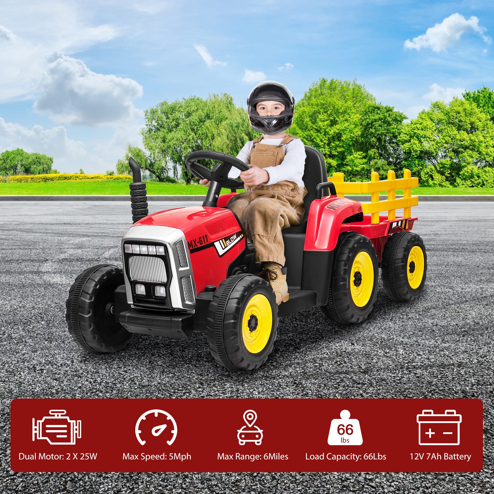 12V Ride on Tractor with Detachable Trailer with Remote, Kids’ Electric Vehicles
