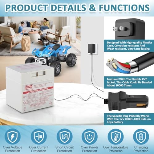 12-Volt Charger Replacement Part for Power Wheels – Gray Battery & Orange Top