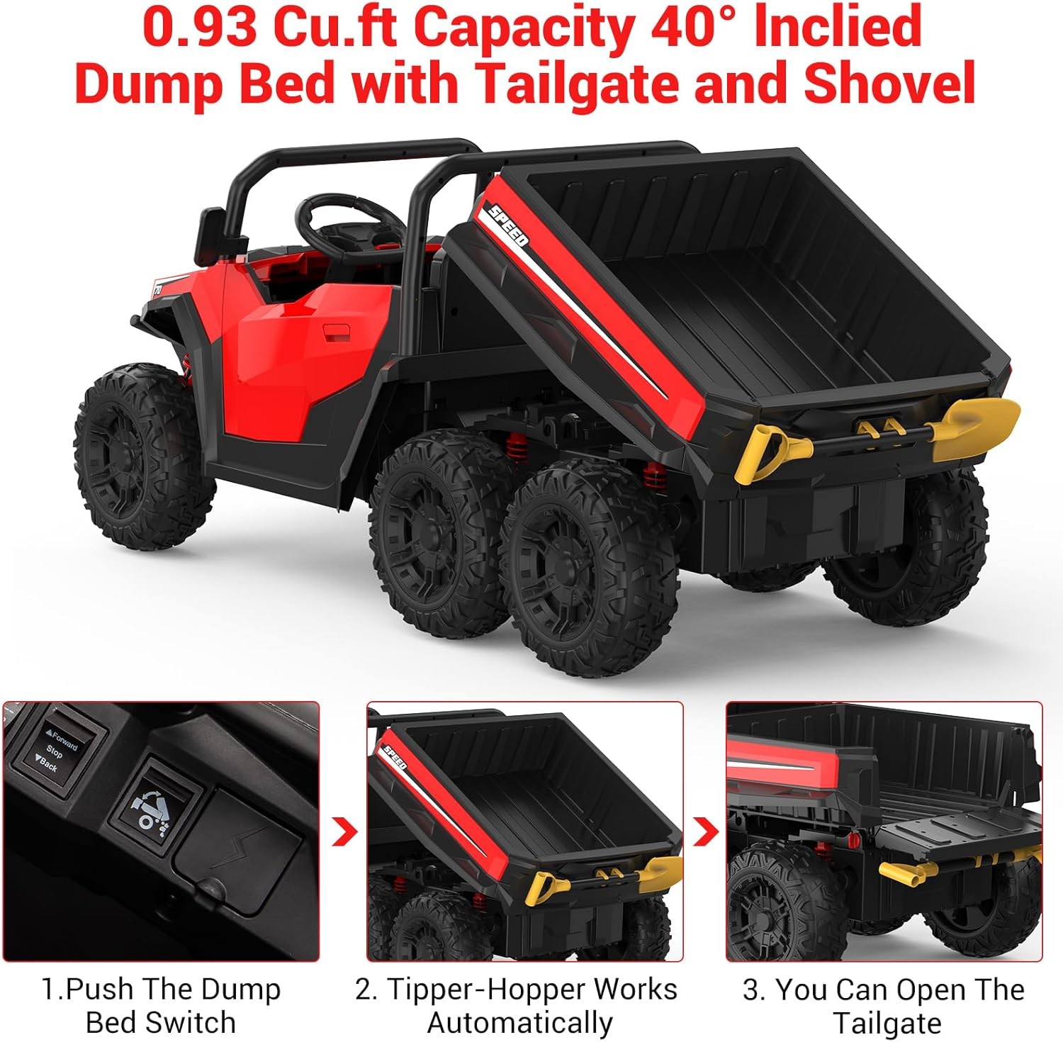 24V 4WD 6-Wheel Electric Ride On Dump Truck with Remote Control, 2 Seater Kids