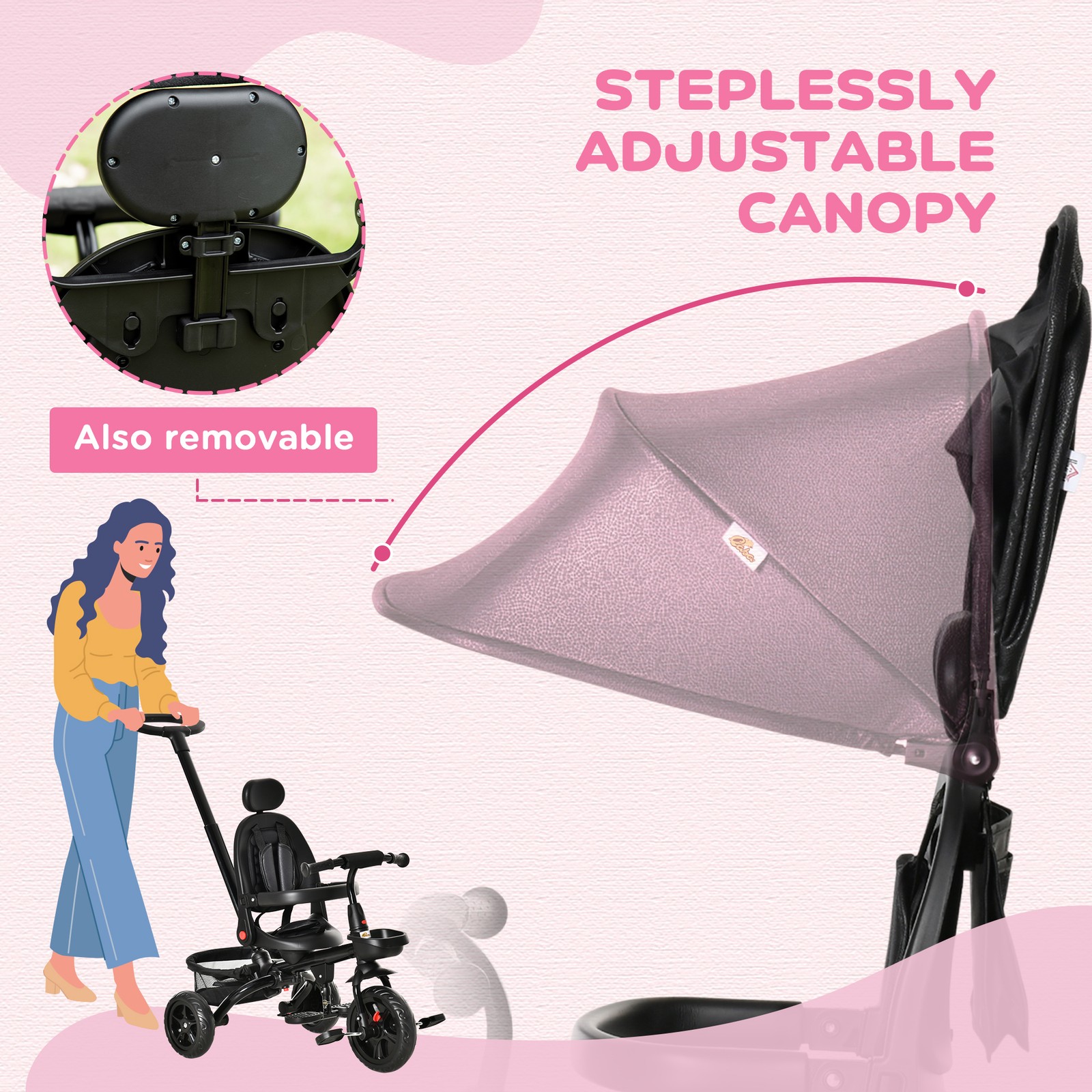 4 in 1 Adjustable Baby Tricycle w/ Removable Handle, Brake, Cover