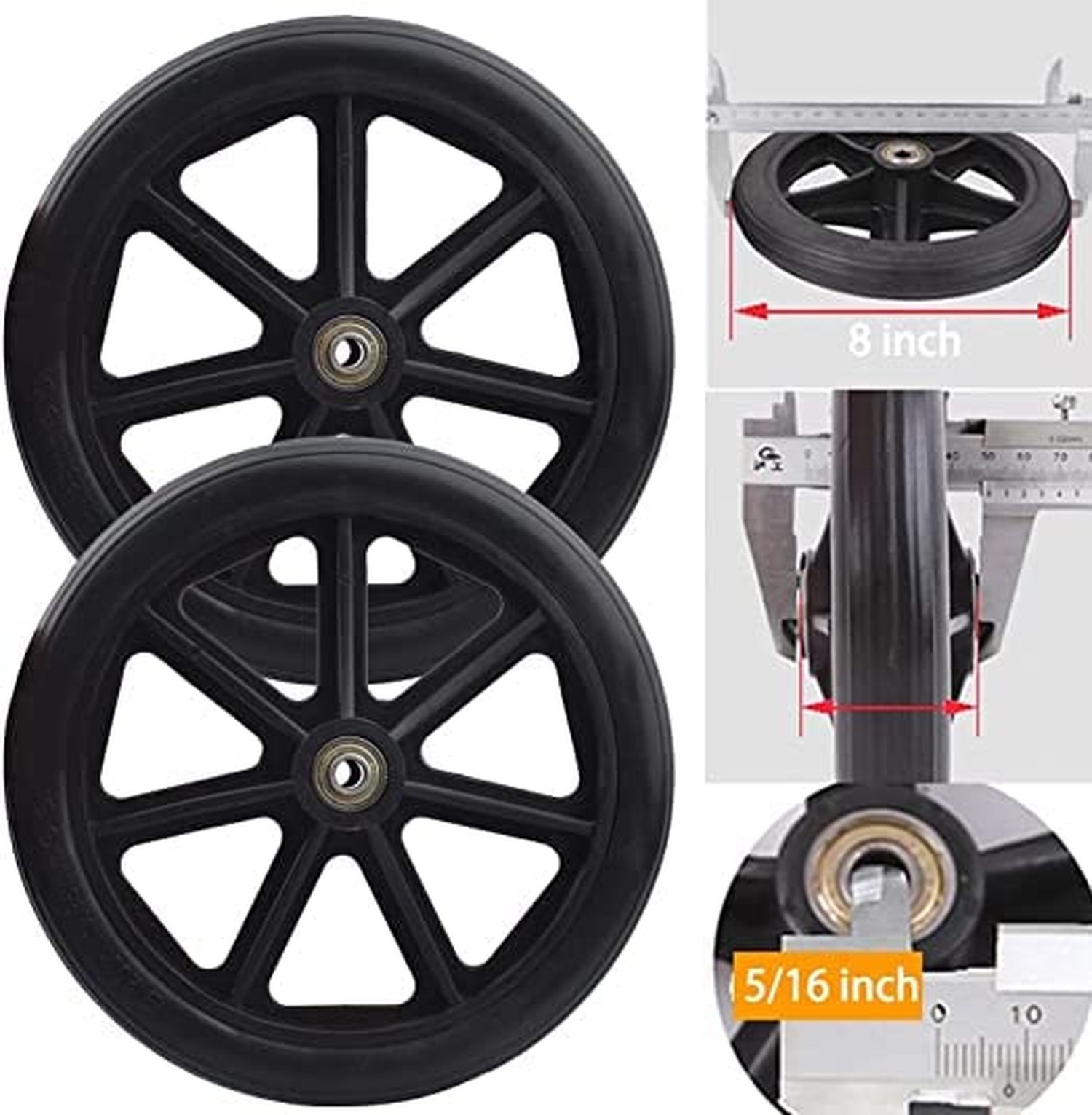 2PCs Wheels Replacement for Wheelchairs, 8″ x 1″ Rollator Wheels, Anti-Slip R…
