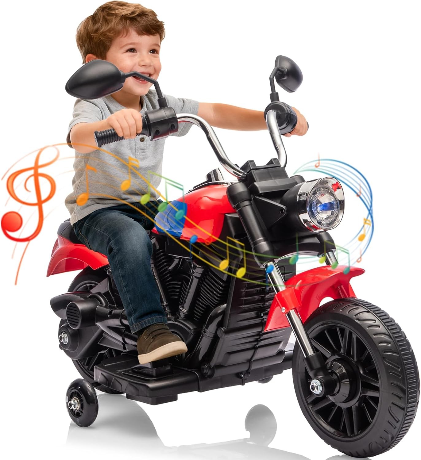 12V Electric Motorcycle for Kids,3-Wheel Ride On Toy w/Detachable Training Wheel
