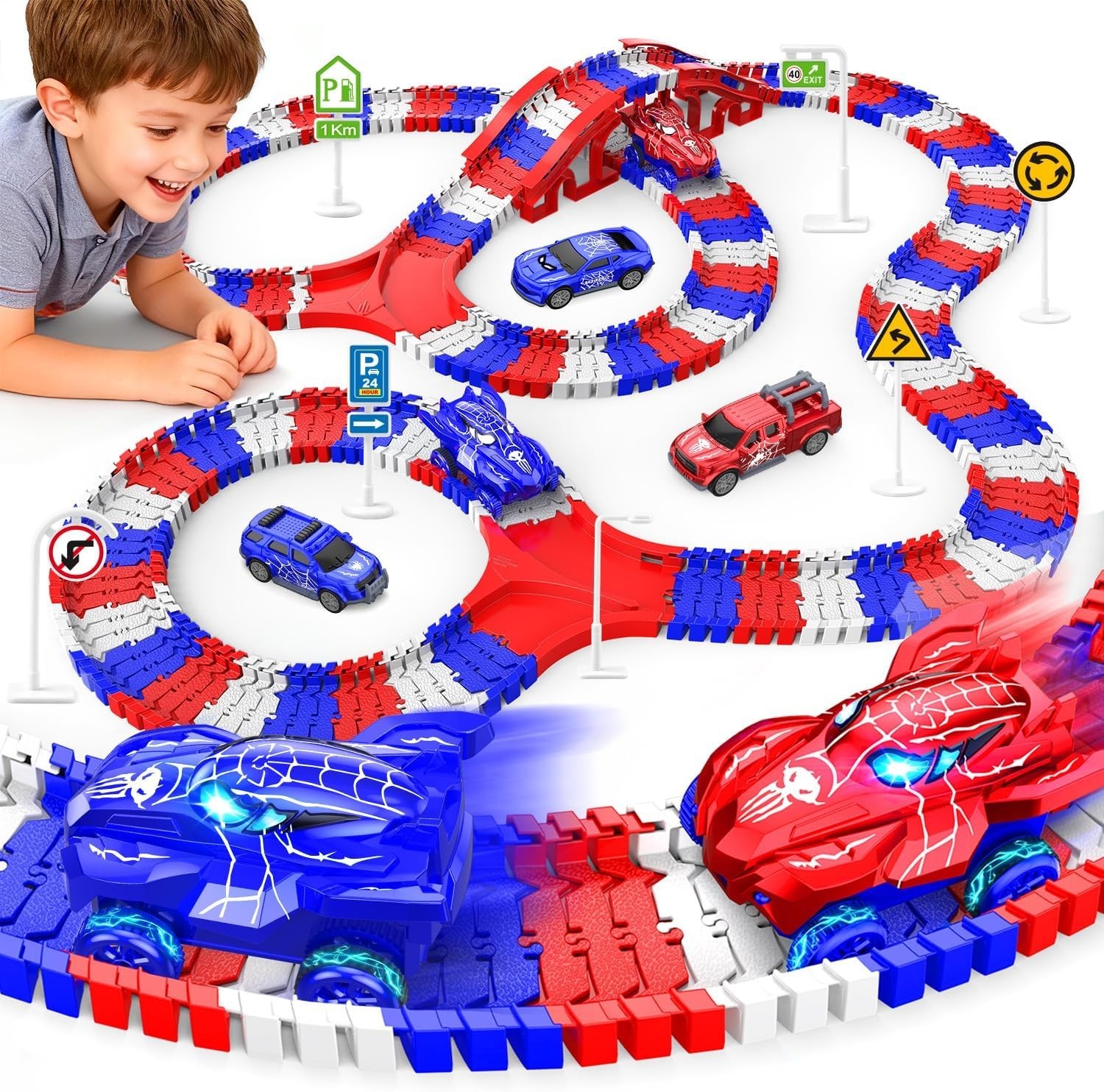 Spider Toys for Boys 4-6, Create A Spider World Road Race Tracks with 2 Cool …