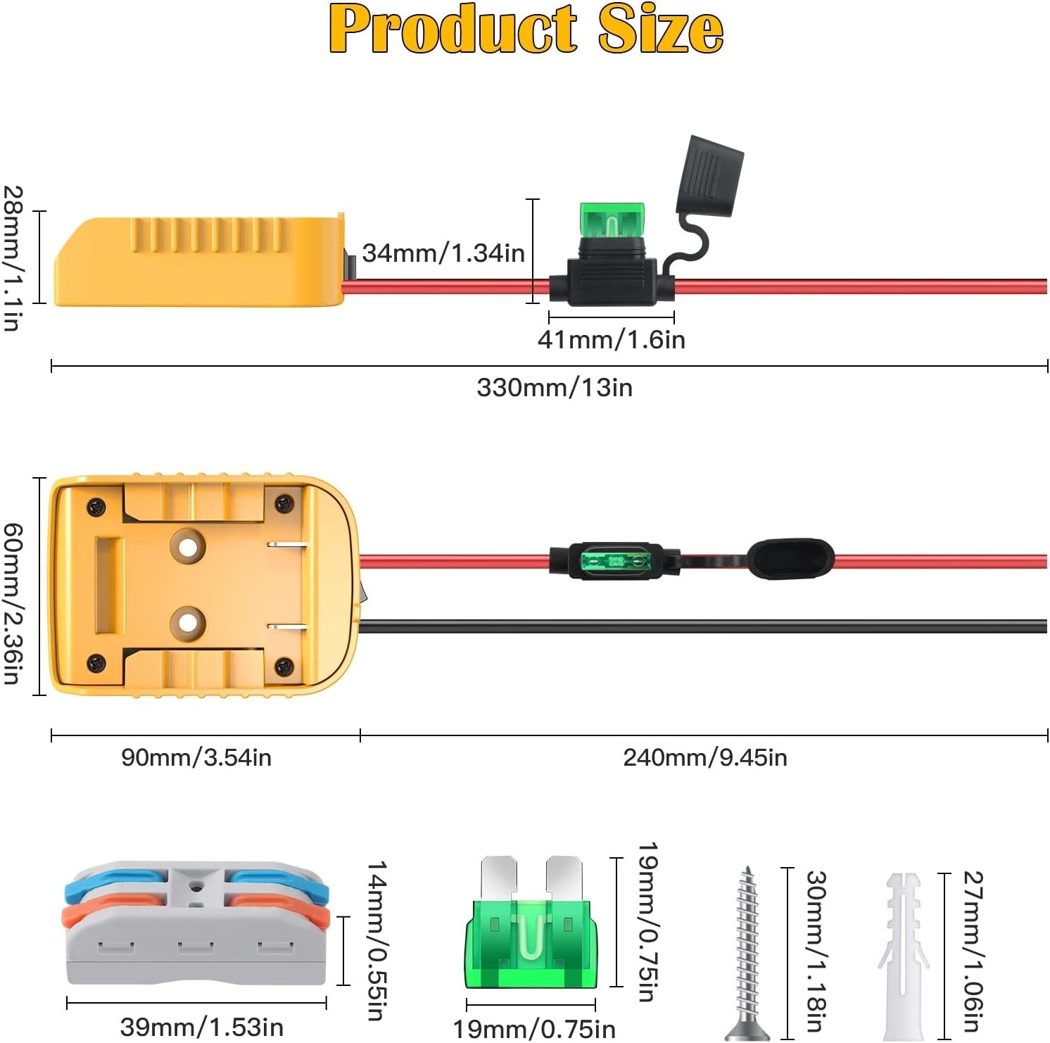 Power Connector for Dewalt 20V Battery – 12AWG Wire, Fuse & Terminals Included