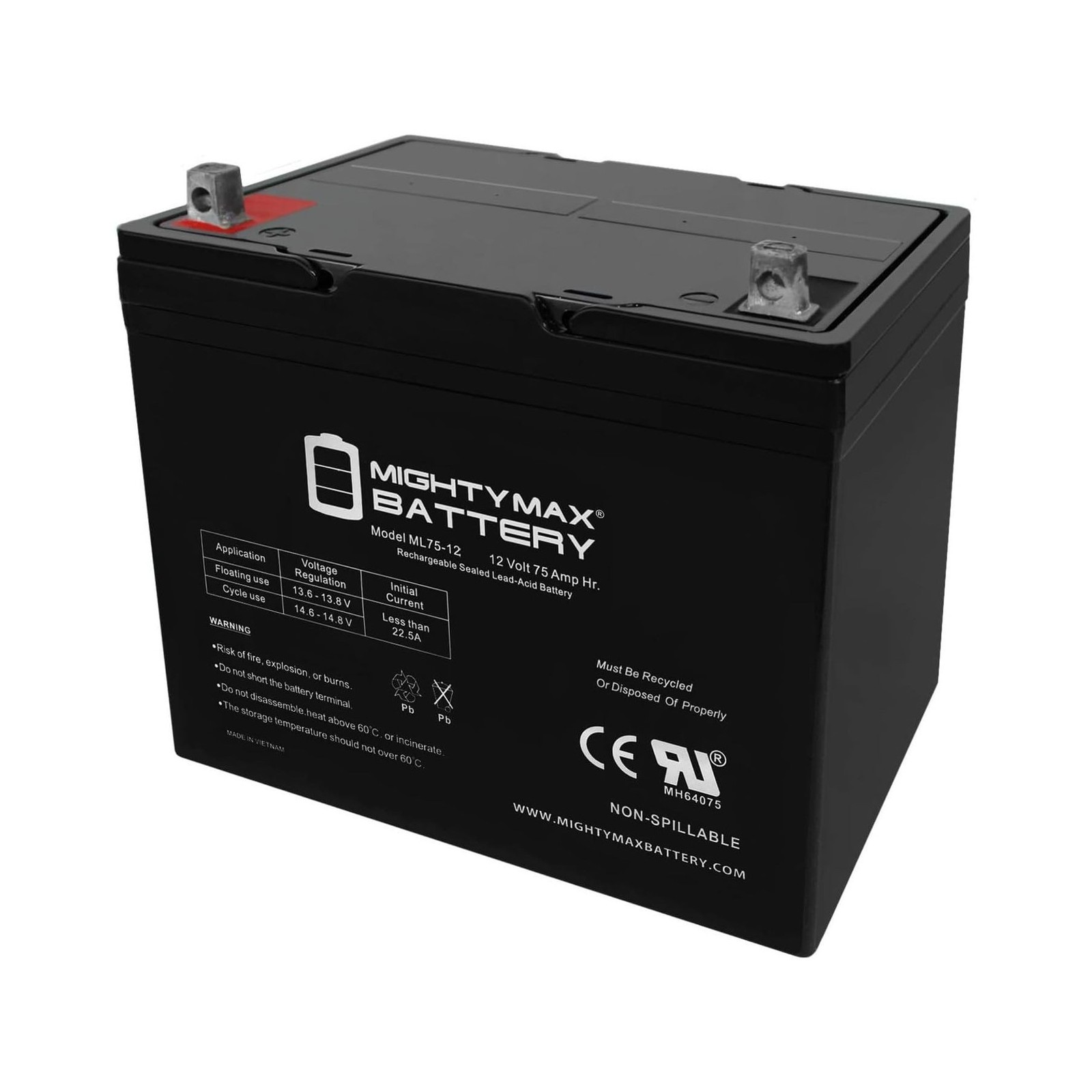 Mighty Max Battery ML75-12 12V 75Ah Battery for Scooter Wheelchair Golf Cart …
