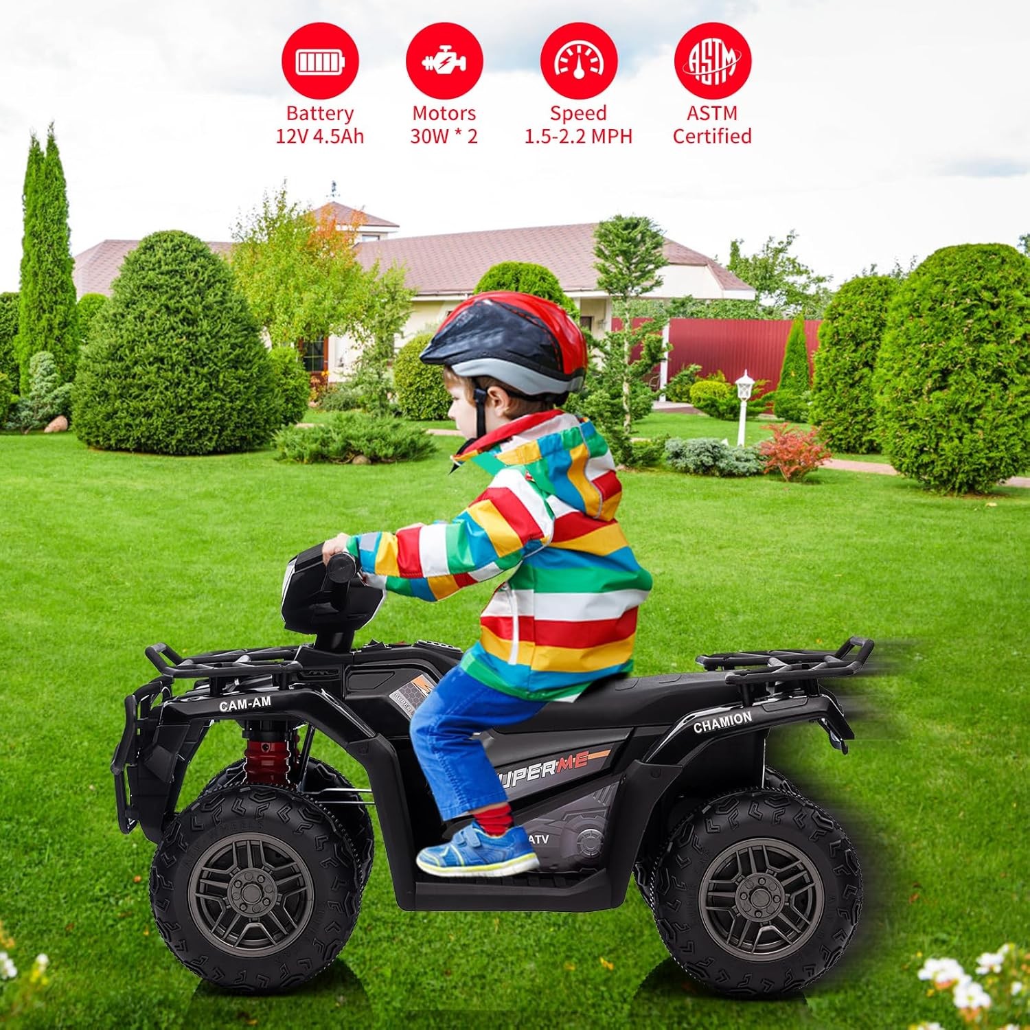 12V Kids Ride-On ATV Electric Vehicle for Toddlers 2 Speed LED Lights Music USB