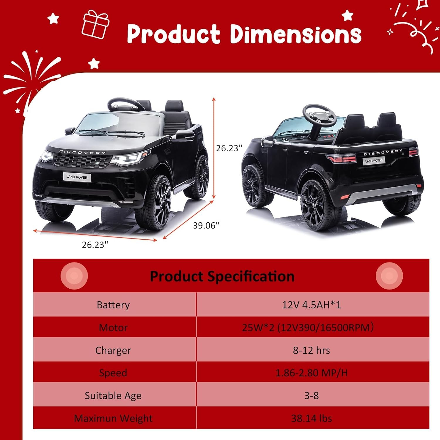 Licensed Land Rover 12V 2-Seater Ride-On Car W/ Parent Remote Control Multicolor