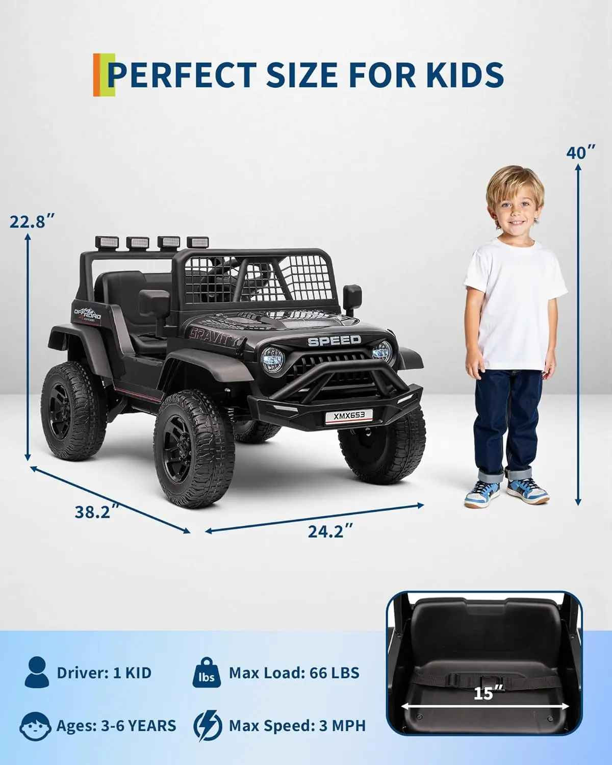 Red 12V Kids Electric Car 2 Seater Ride on Toy 3mph Truck with Remote LED+MP3
