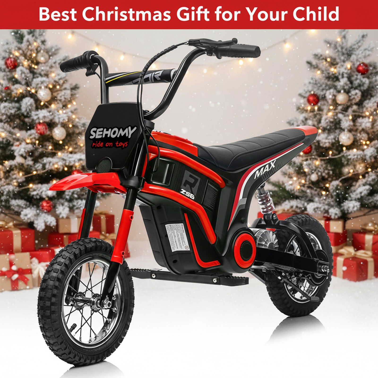 24V 350W Electric Dirt Bike Off-Road Electric Motorcycle Red for Kids 8-12 Years