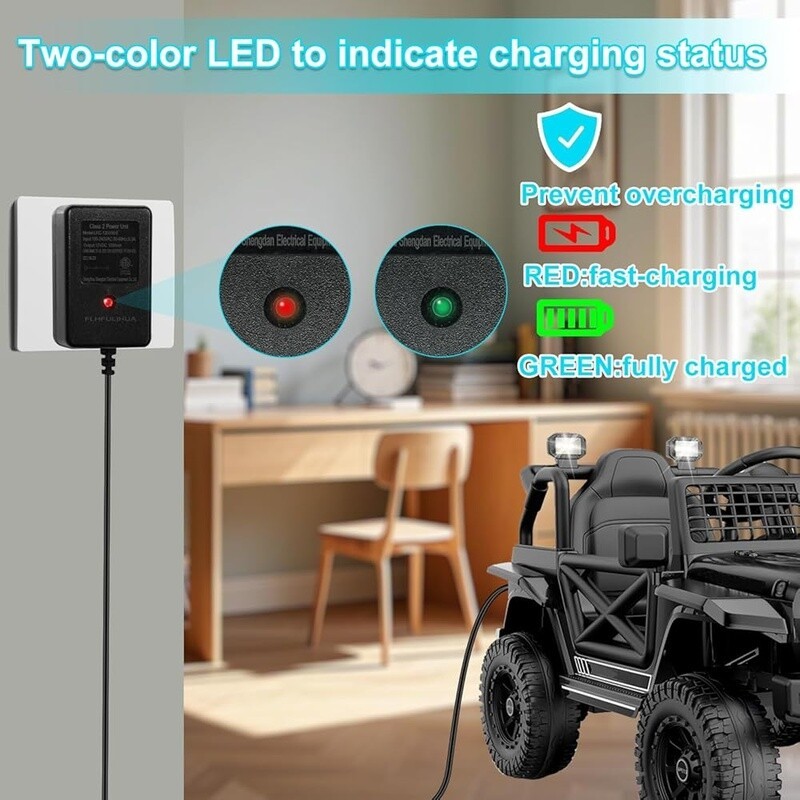 12V Battery Charger Kids Ride On Cars Power Supply ETL Listed Charging Cable New