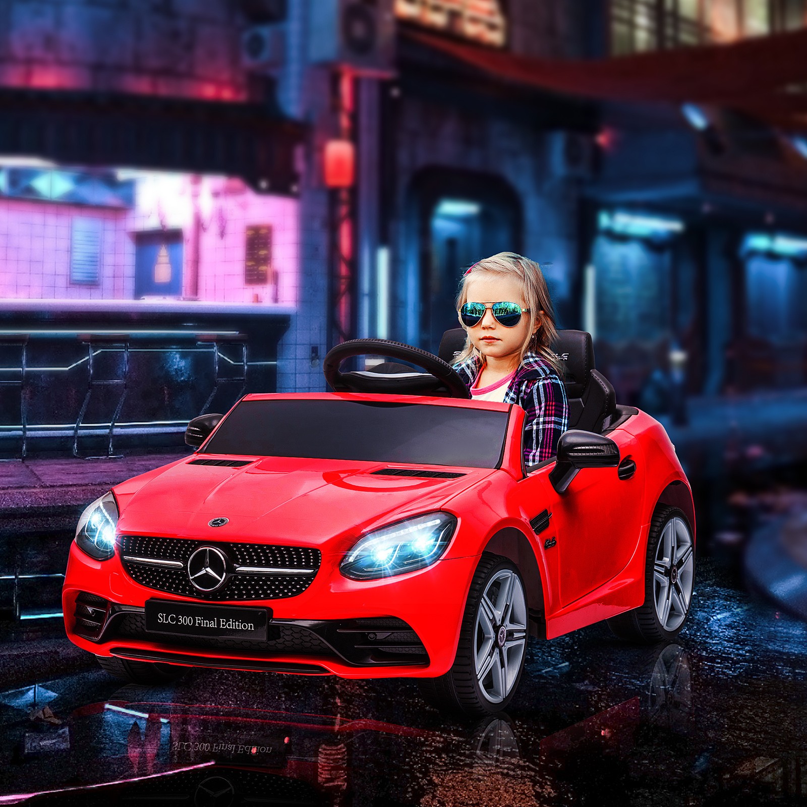 12V Electric Cars for Kids w/ Parental Remote, Two Motors, Music Lights Red