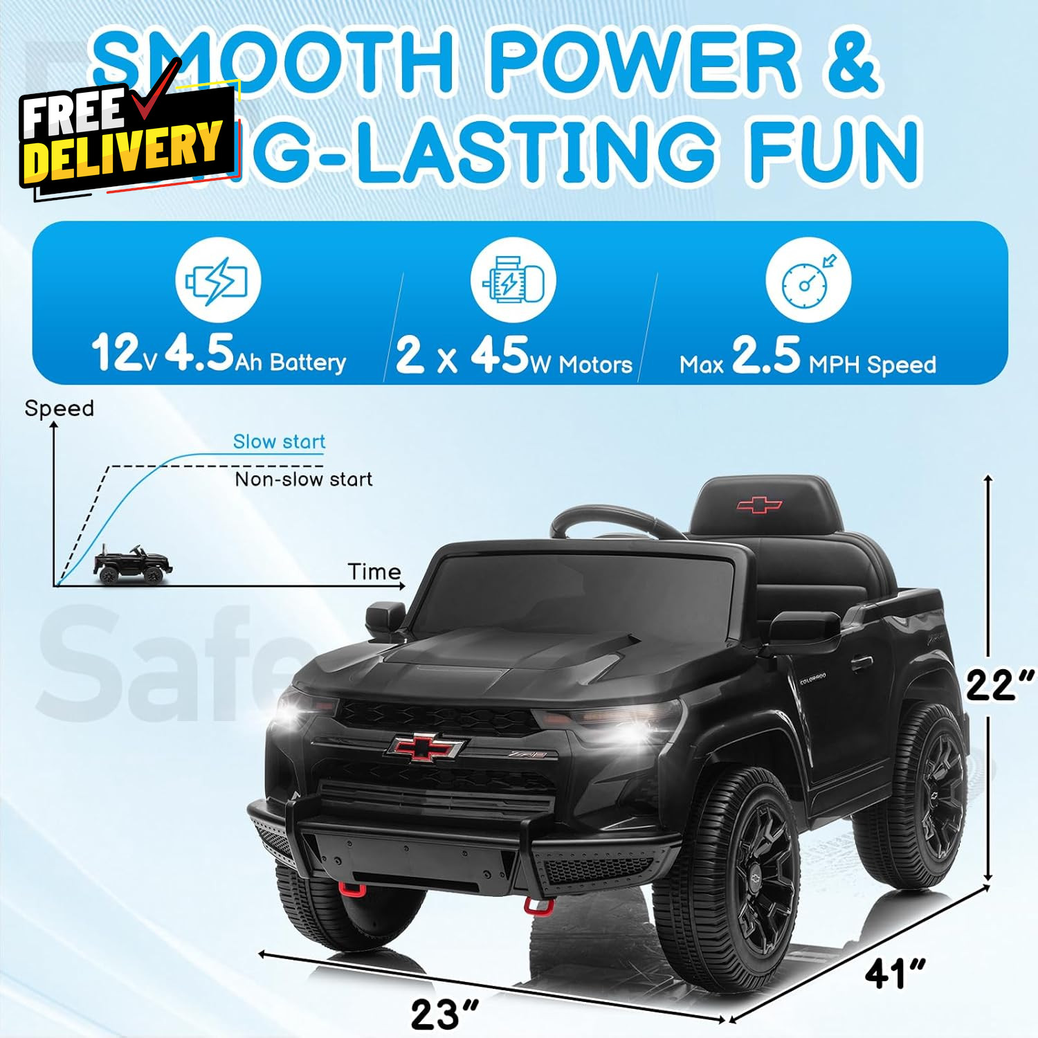 Licensed Chevrolet Colorado 12V Electric Ride-On Car for Kids w Remote Control