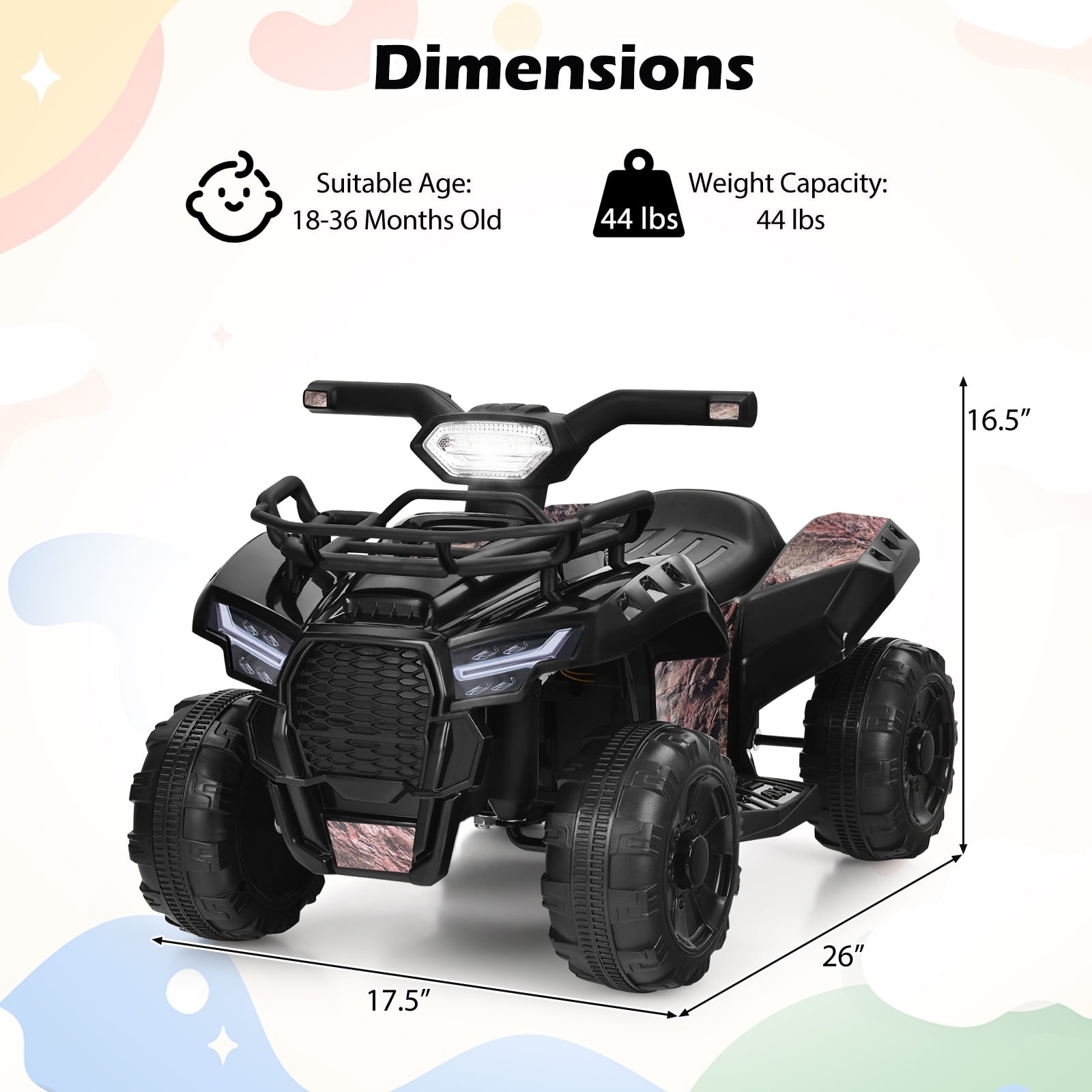 6V Kids ATV Quad Electric Ride on Car Toy Toddler W/Led Light&Mp3 Black