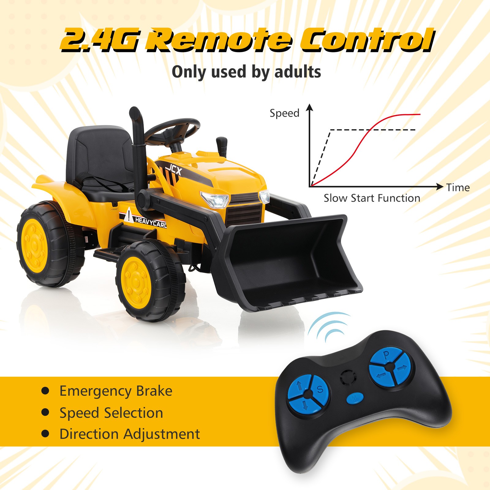 12V Kids Ride On Excavator Digger Electric Bulldozer Tractor RC w/ Light & Music