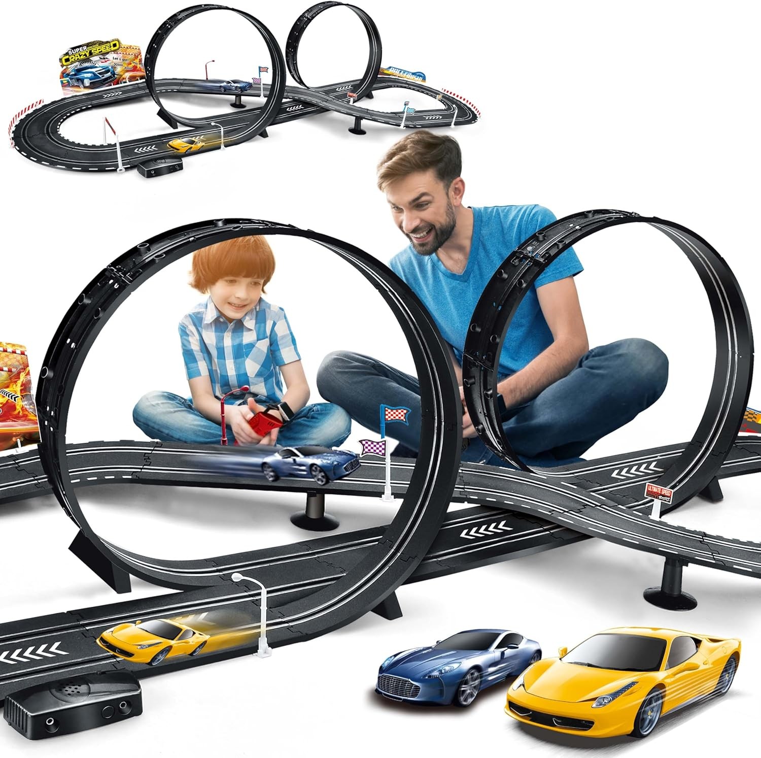 Electric Car Track for Kids with Loops, 2 Cars, Gift Toy for Boys