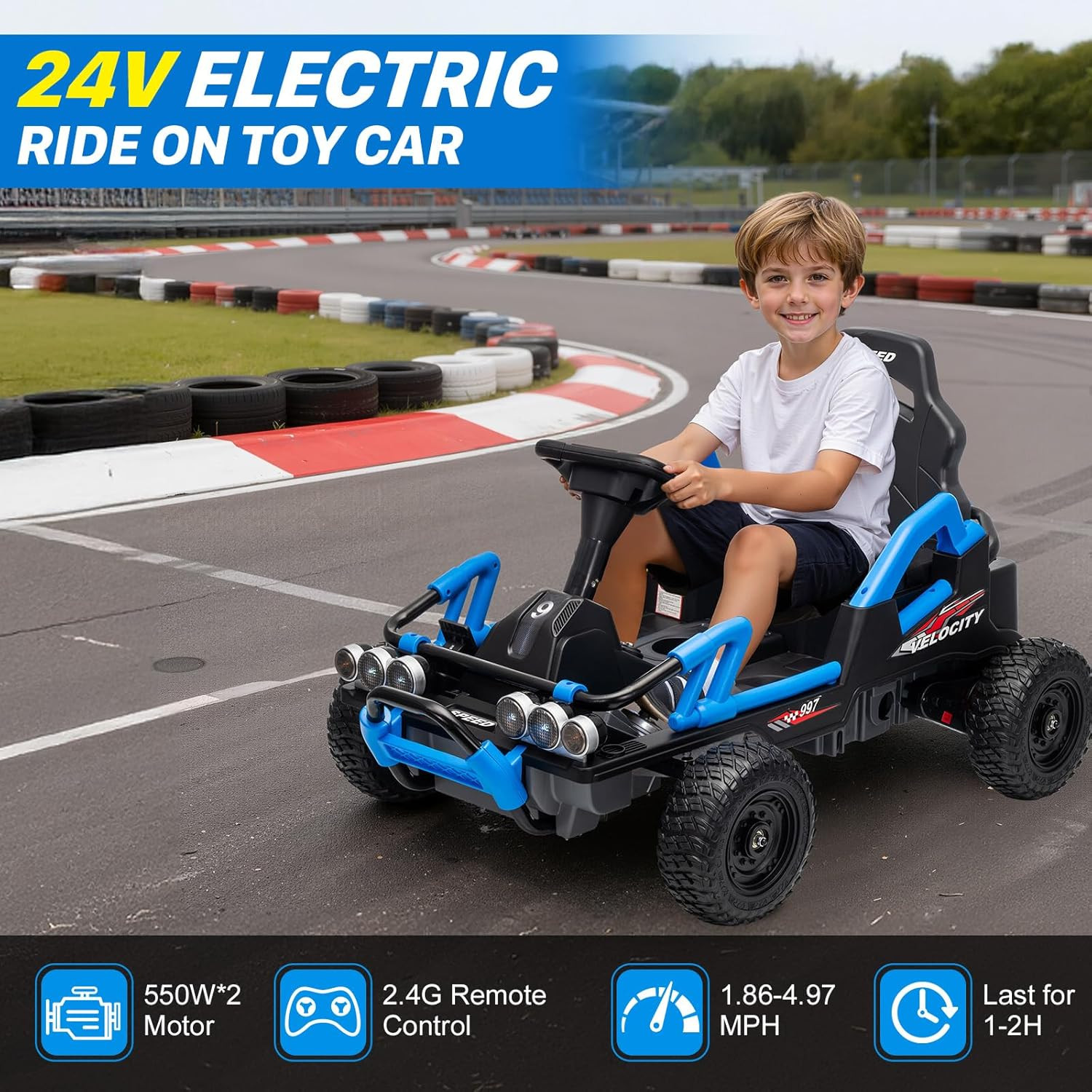 Mukidy 24V Electric Ride-On Toy for Big Kids – 550W with Bluetooth – Age 3-12