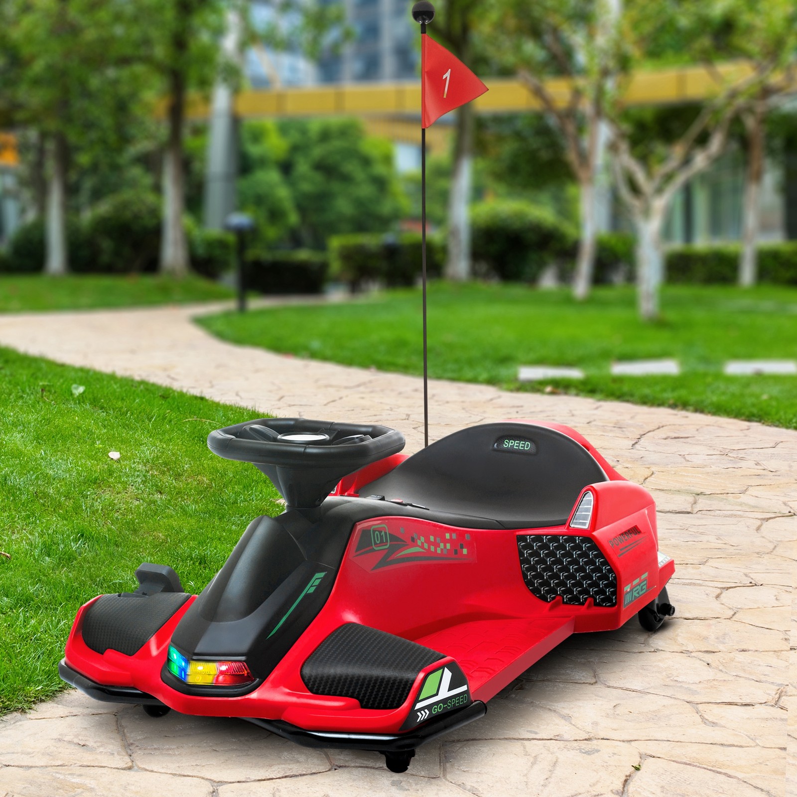 12V Electric Drifting Go Kart w/ Slow Start, Music, Lights, Red