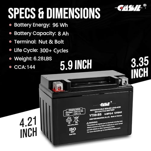 YTX9-BS – 12V 8AH 135 CCA – SLA Power Sport Battery YTX9-BS Motorcycle Battery
