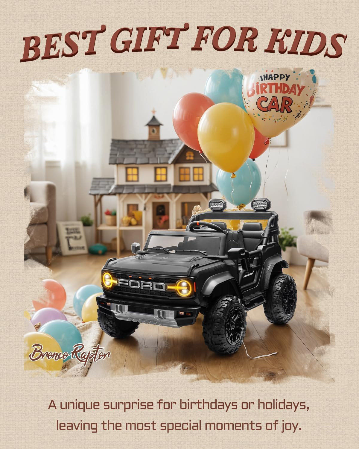 24V Ride on Toys for Big Kids, Licensed Ford Bronco Raptor Electric Car 2 Seater