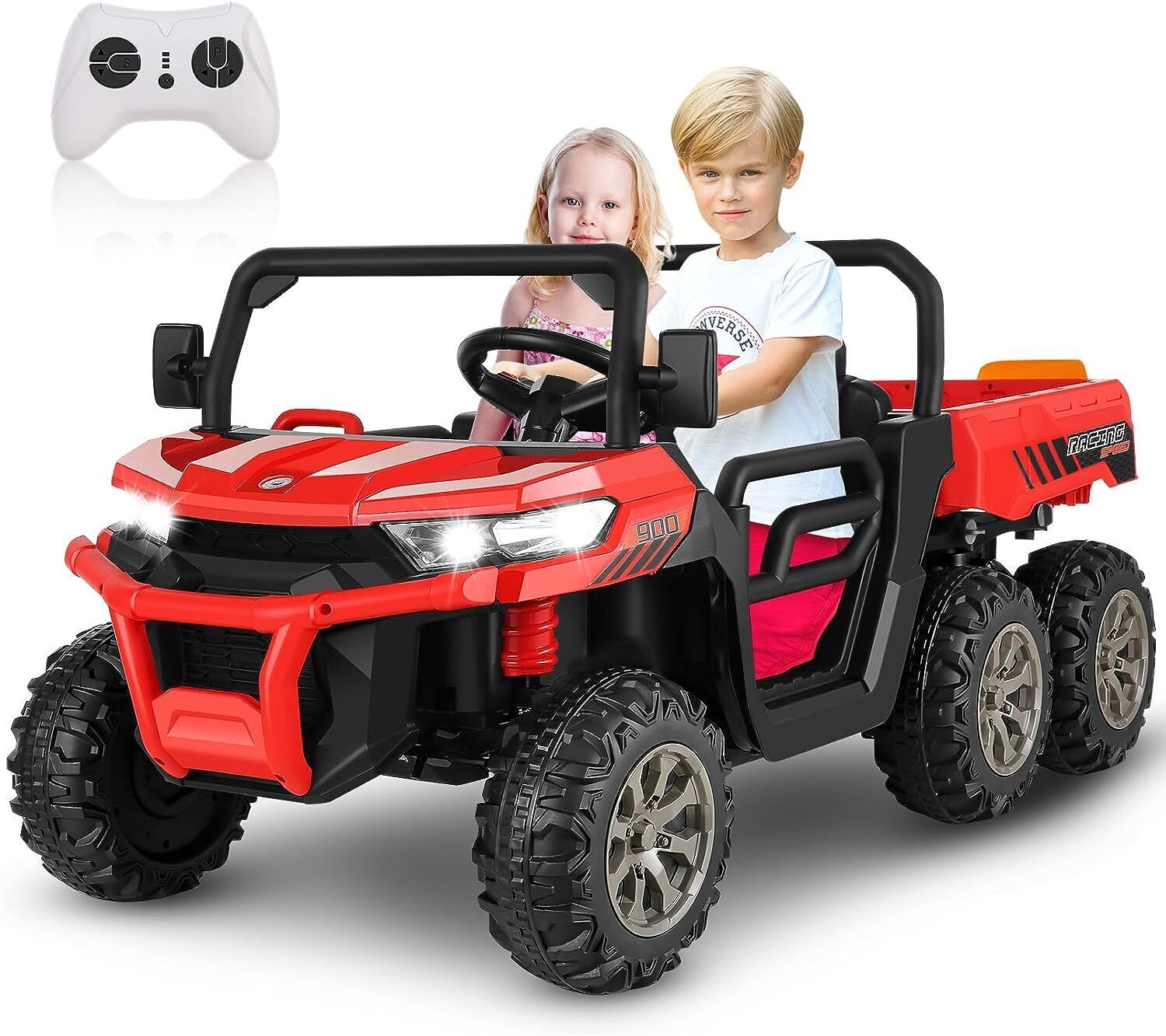24V Kids Electric Car 4WD 2 Seater Ride On Truck with Electric Dump Bed 6 Wheels