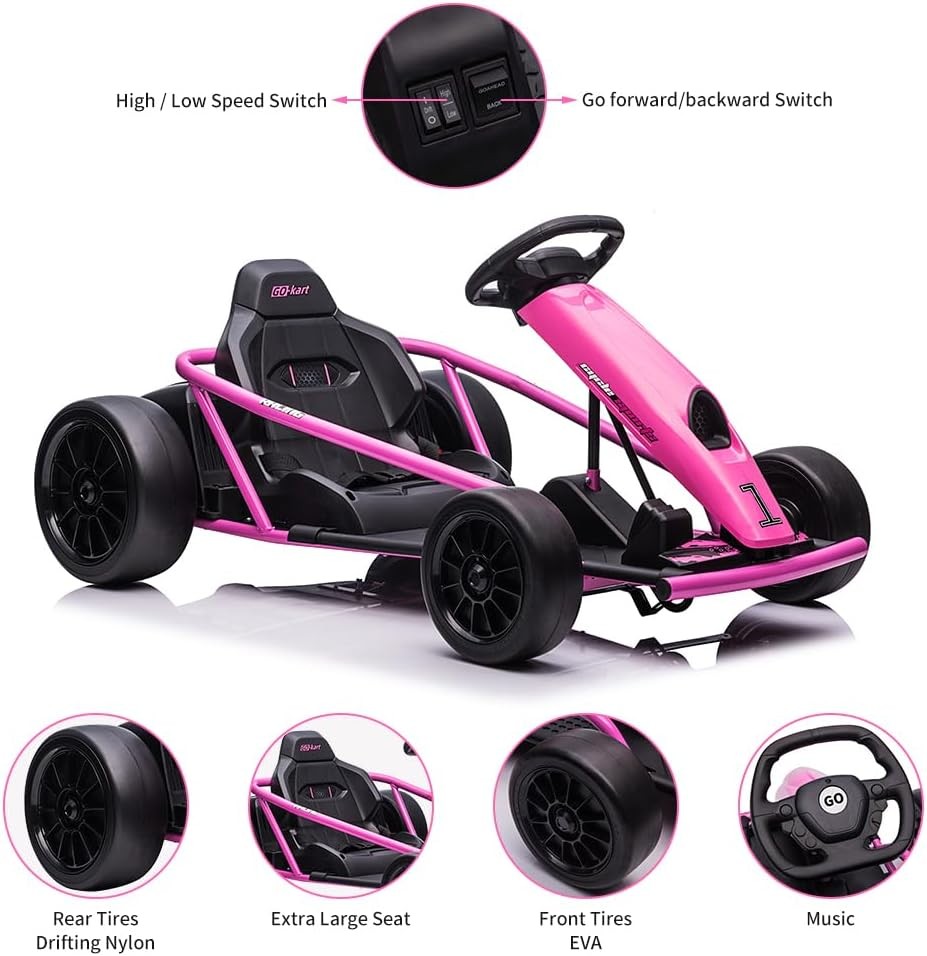 24V Ride-on Electric Go Kart Kid Car Toy 8.1MPH Power with Load Dual 300W Motors