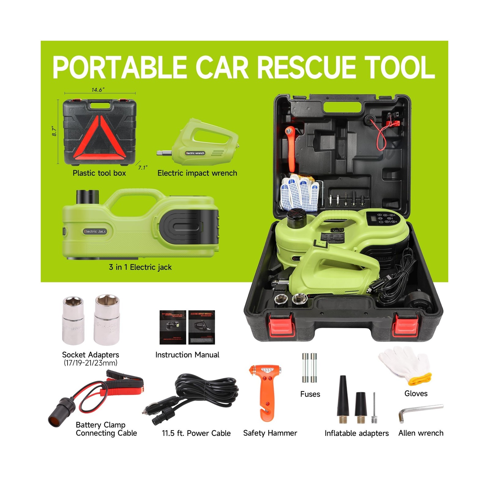 Electric Car Jack Kit 5T 12V Hydraulic Tire Jack with Double Cylinder Air Pum…