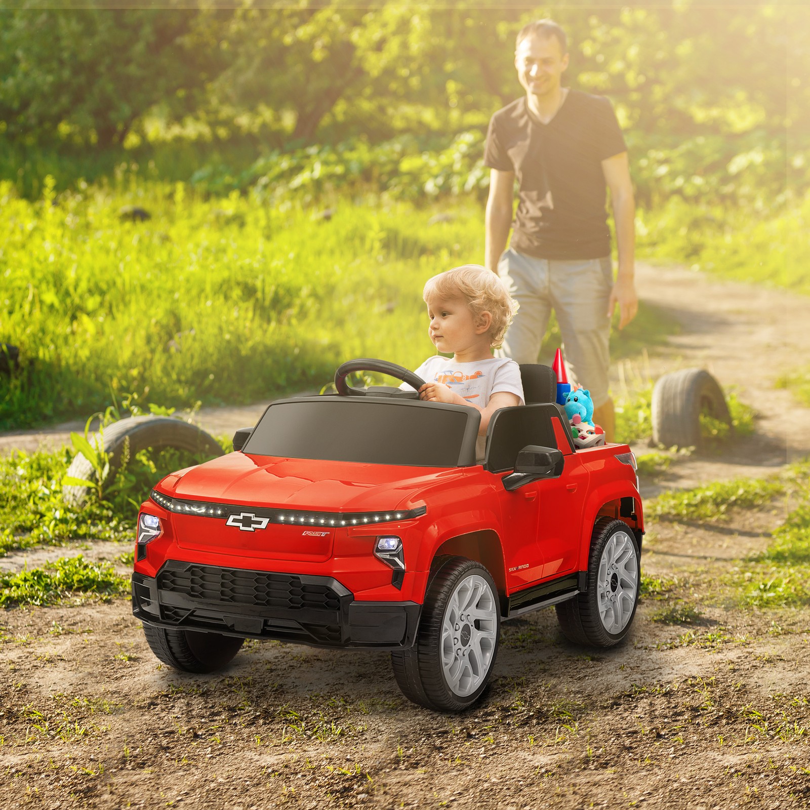 12V Chevrolet Silverado EV RST Licensed Kids Electric Car, Red