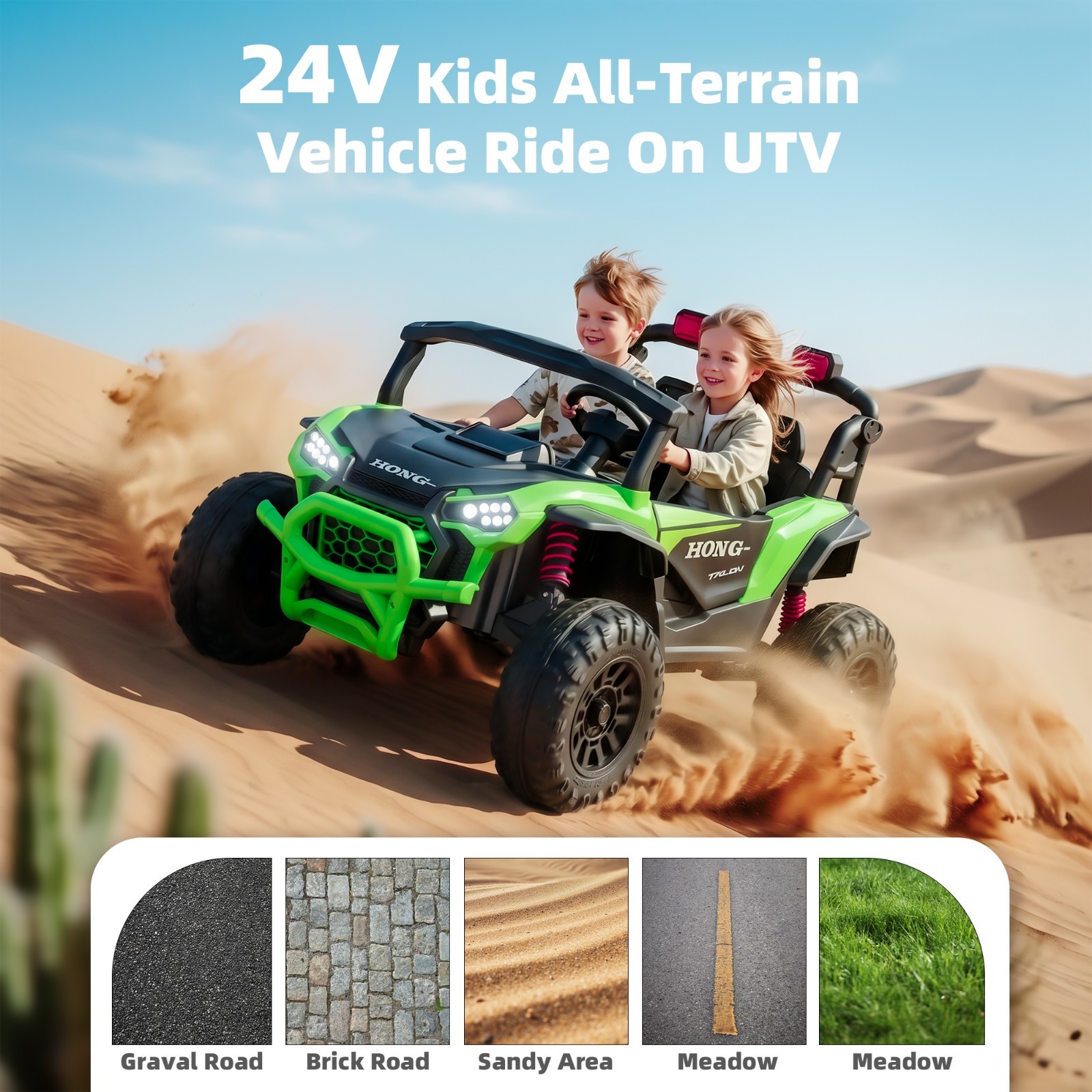 Kids 24V Ride on Toy Car Electric UTV 2-Seater 6mph with Parental Remote LED MP3