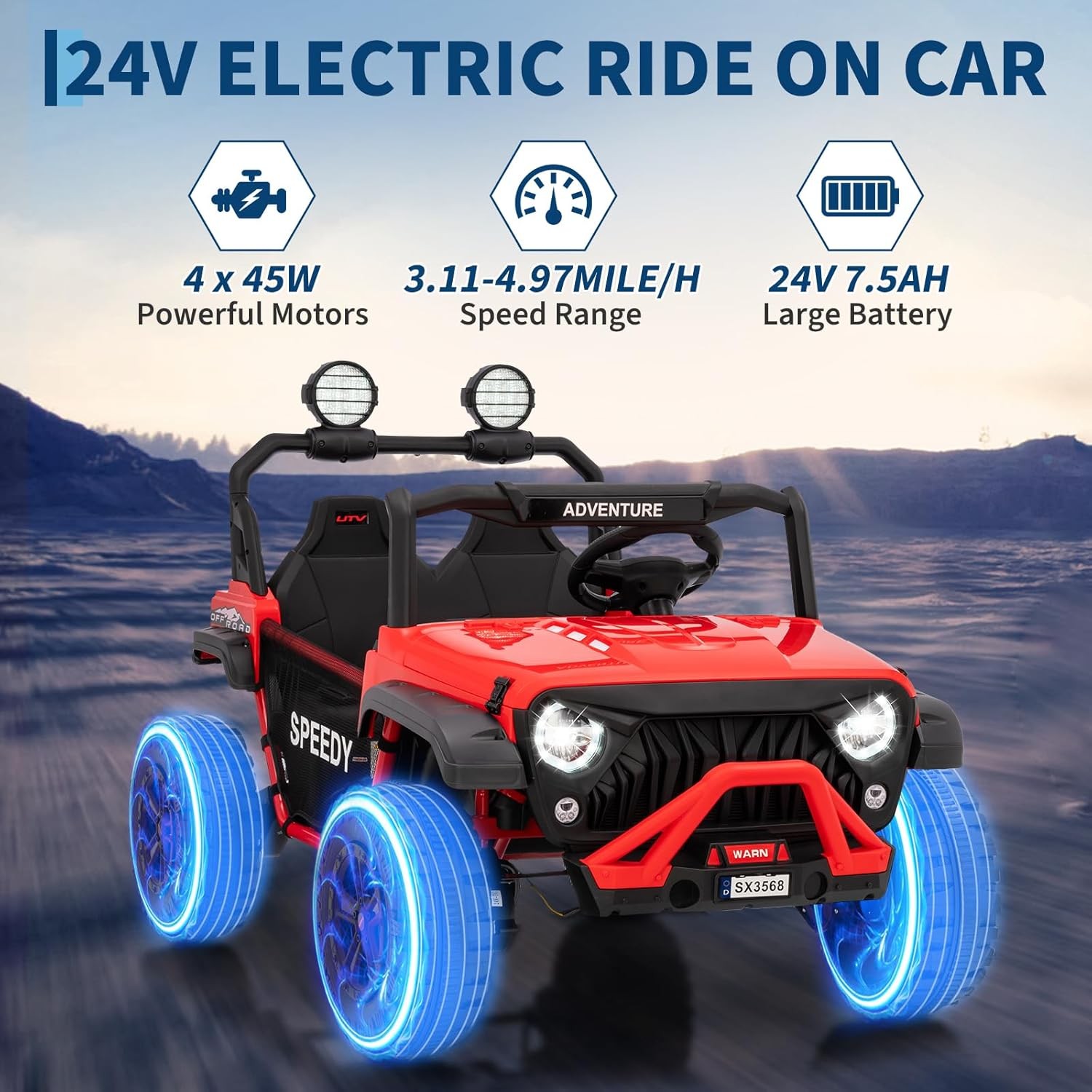 2 Seater Ride on Car for Kids Parental Remote 4WD 24V Ride on Toy 4.97MPH Truck