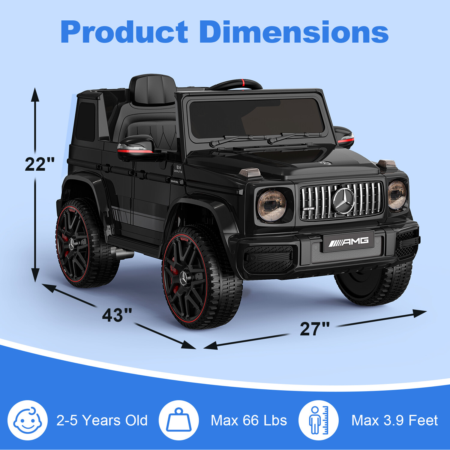 12V Mercedes Benz G63 G-Class G Wagon Ride On Toy w/ Remote Control LED Music