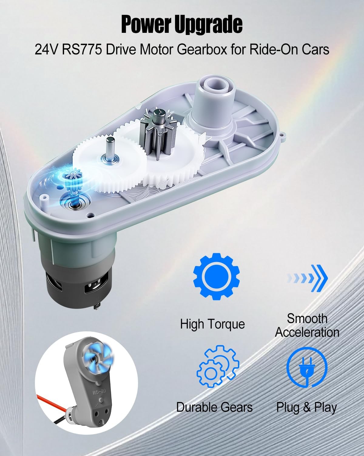 2Pcs 24 Volt RS775 High-Speed Motor Gearbox for Power Wheels, 280W 360RPM Power