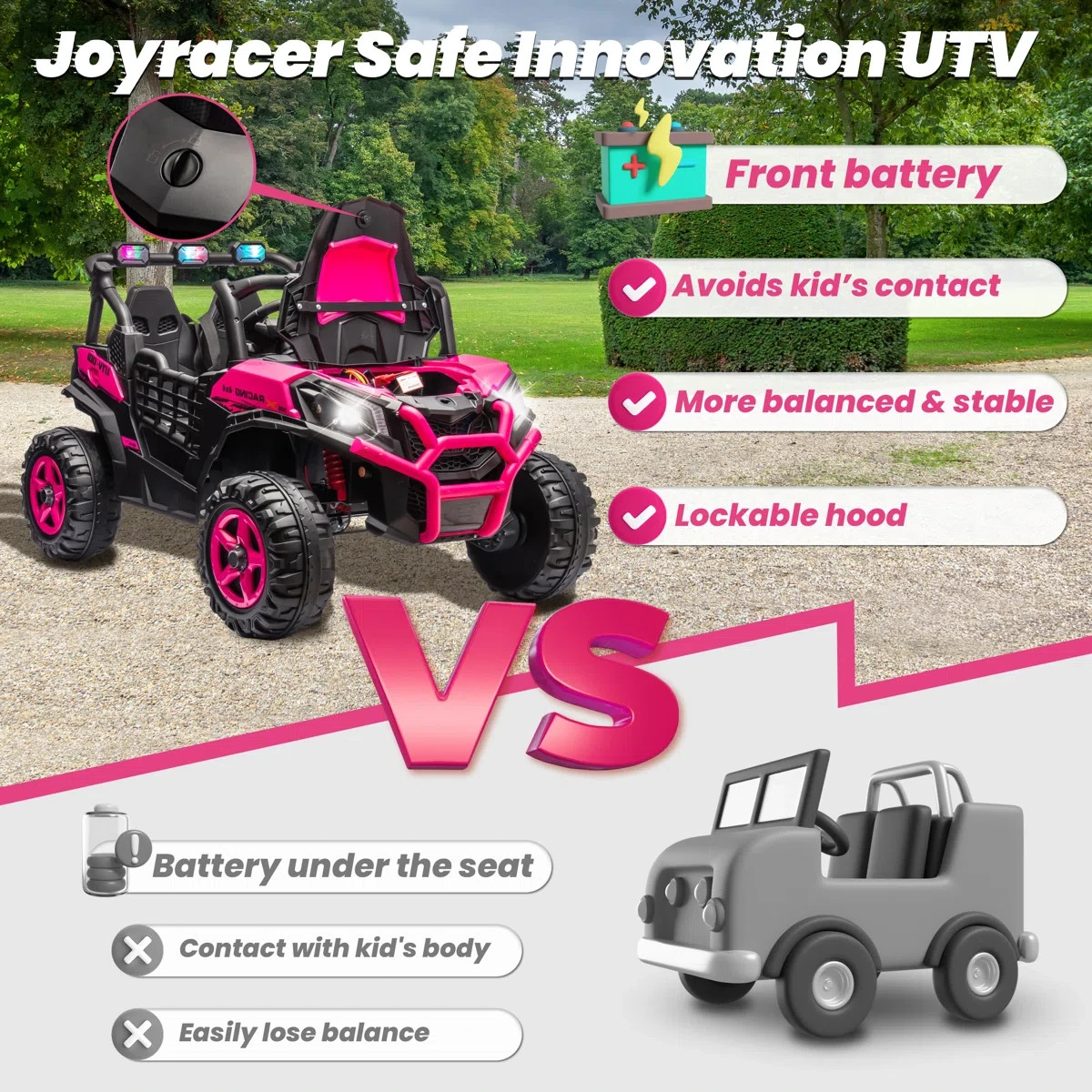 24V 2-Seater Kids Ride On Car in Pink with Remote Control, LED Lights, Music