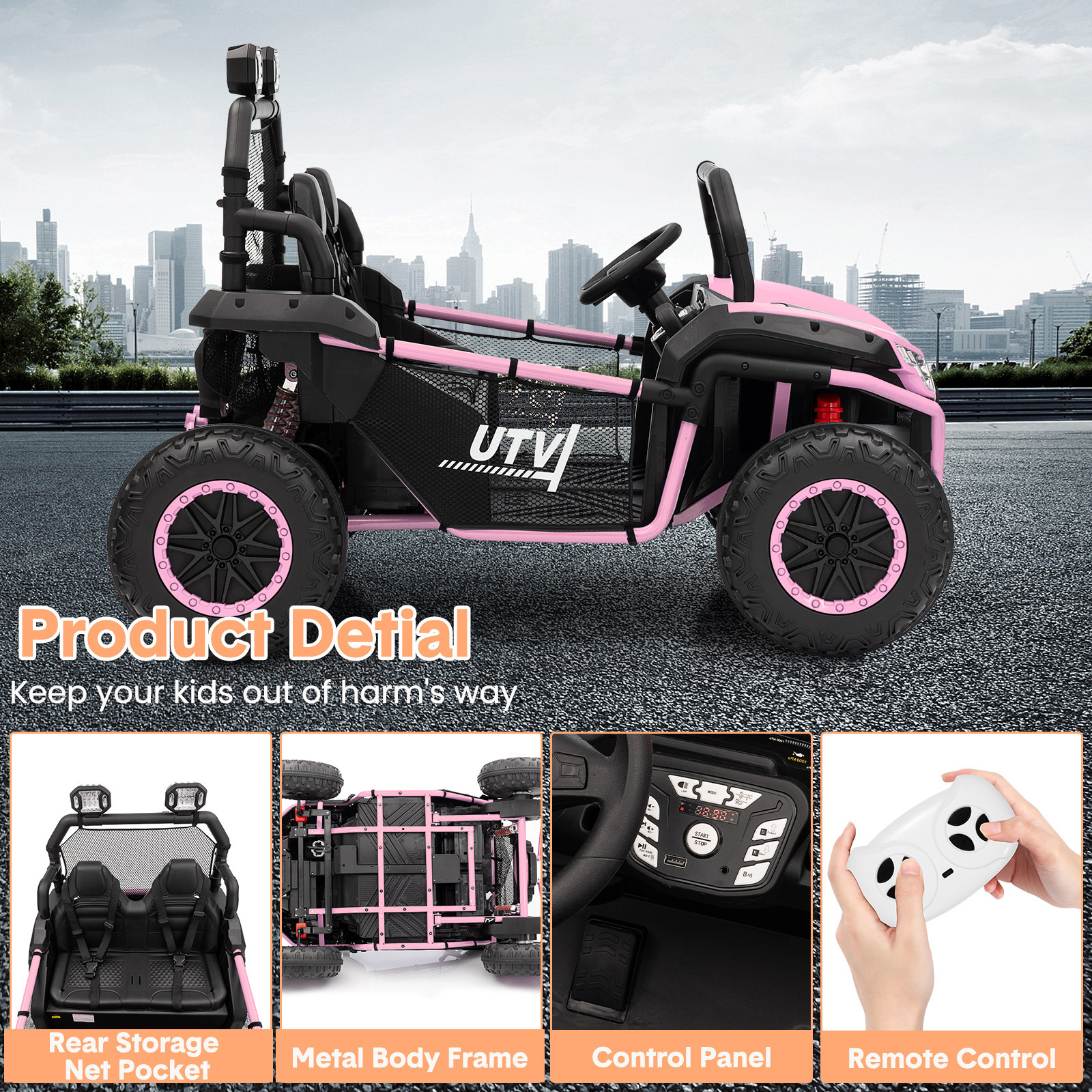24V Power Wheel for Big Kids 3-8,2 Seater Electric Car,Ride on Car Toy for Grass