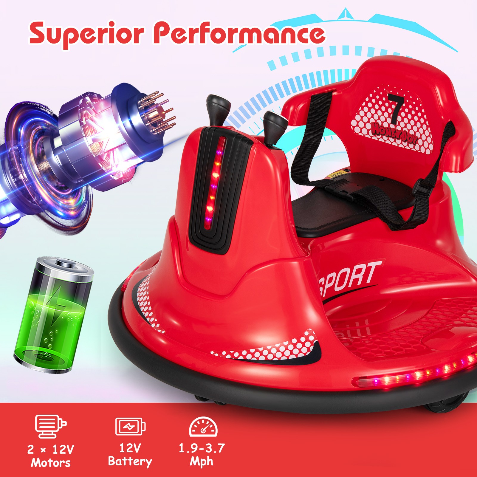 Kids Ride On Bumper Car 12V Battery Powered Car with Remote Control & LED Lights