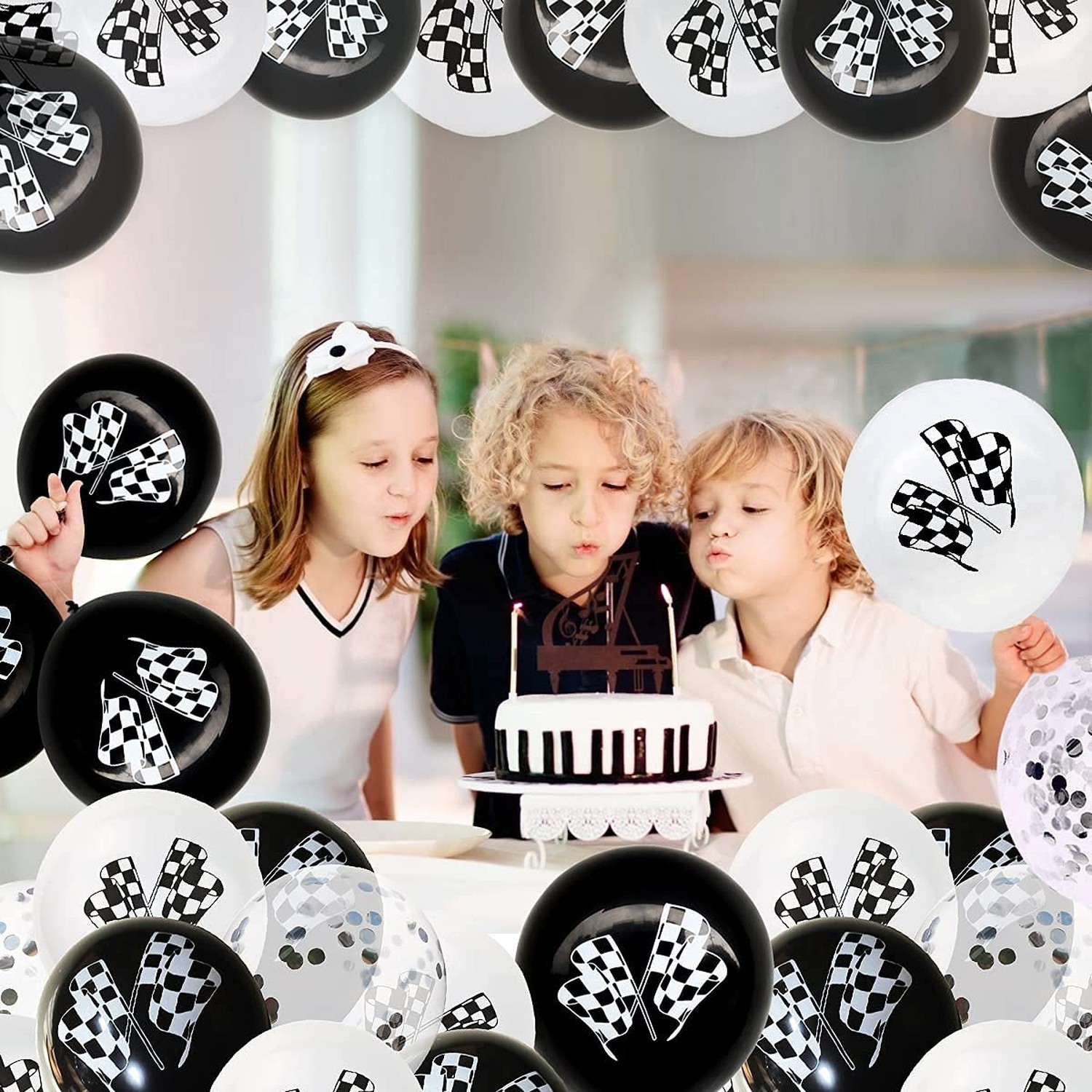30 Pieces Checkered Race Car Latex Balloons Racing Cars Theme Black & White F…