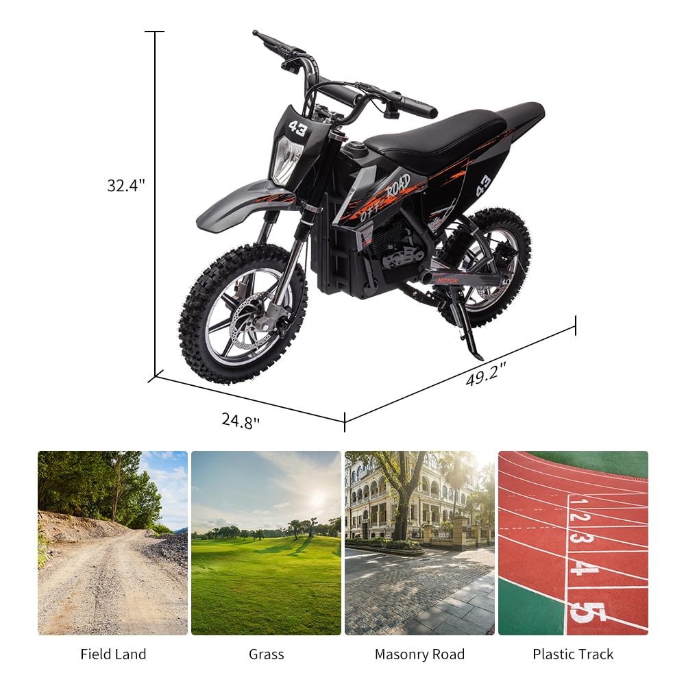 36V Ride on Dirt Bike Electric Battery-Powered Motorcycle, 350W Brushless Motor,