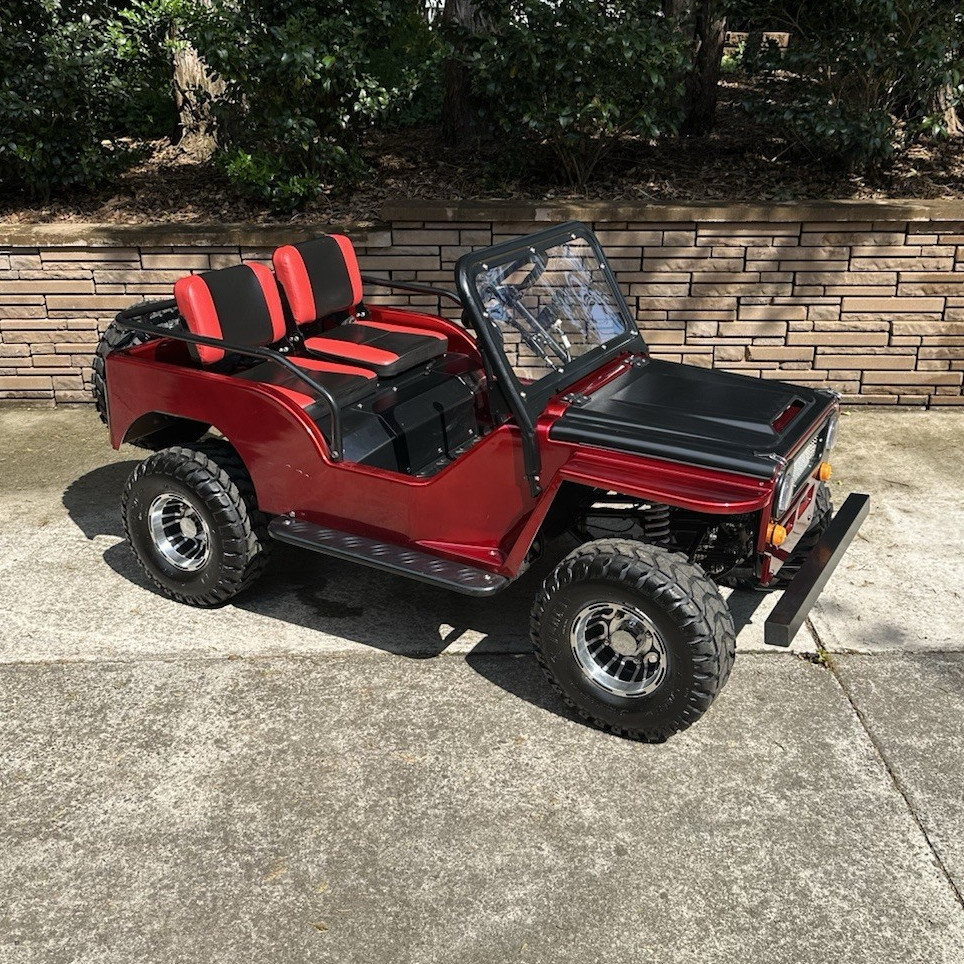 Red Gas power Operated Ride-On Jeep, Two Seats, Off-Road Tires, Used, Top 40 Mph