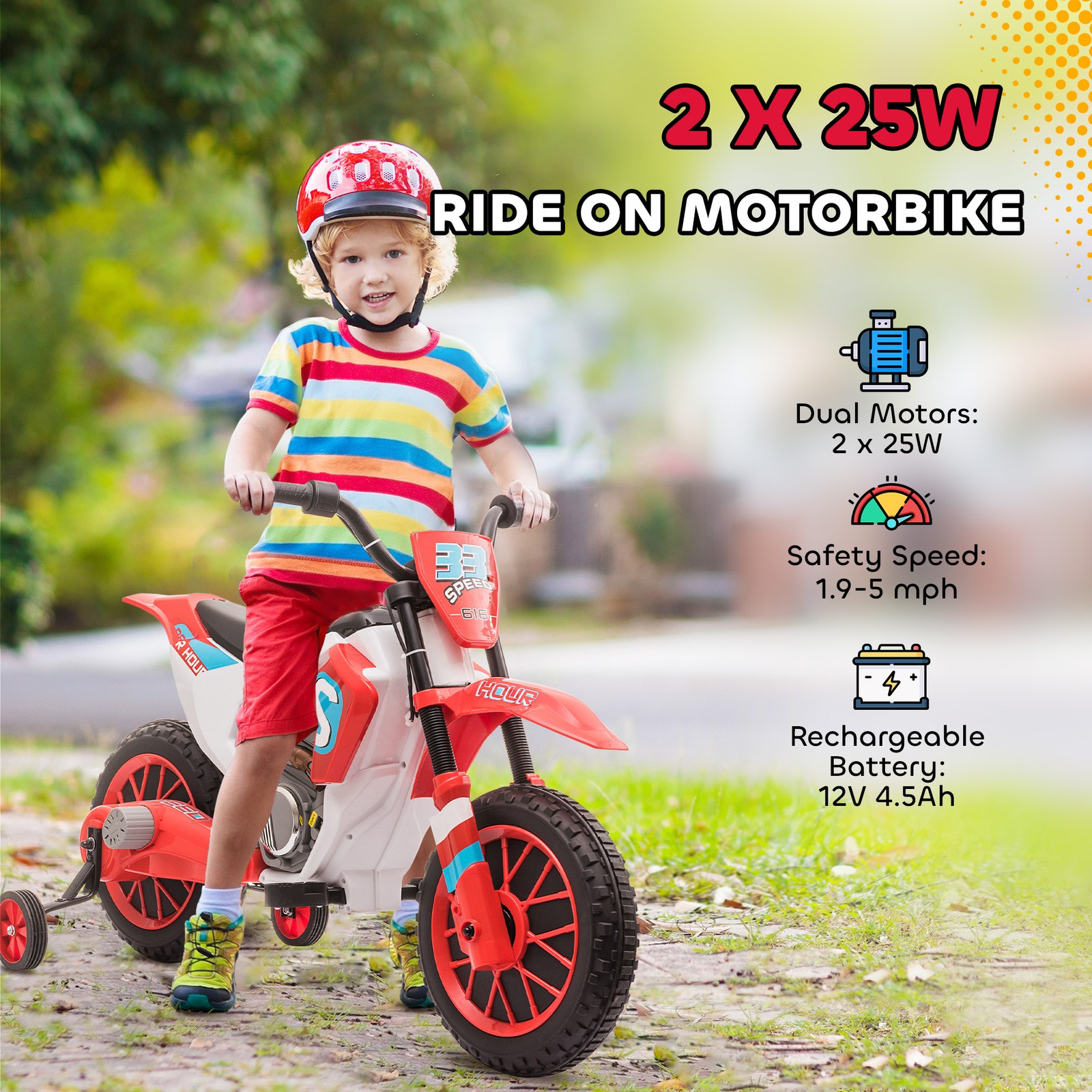 12V Ride On Dirt Bike Electric Off Road Motorcycle Toy with Training Wheels