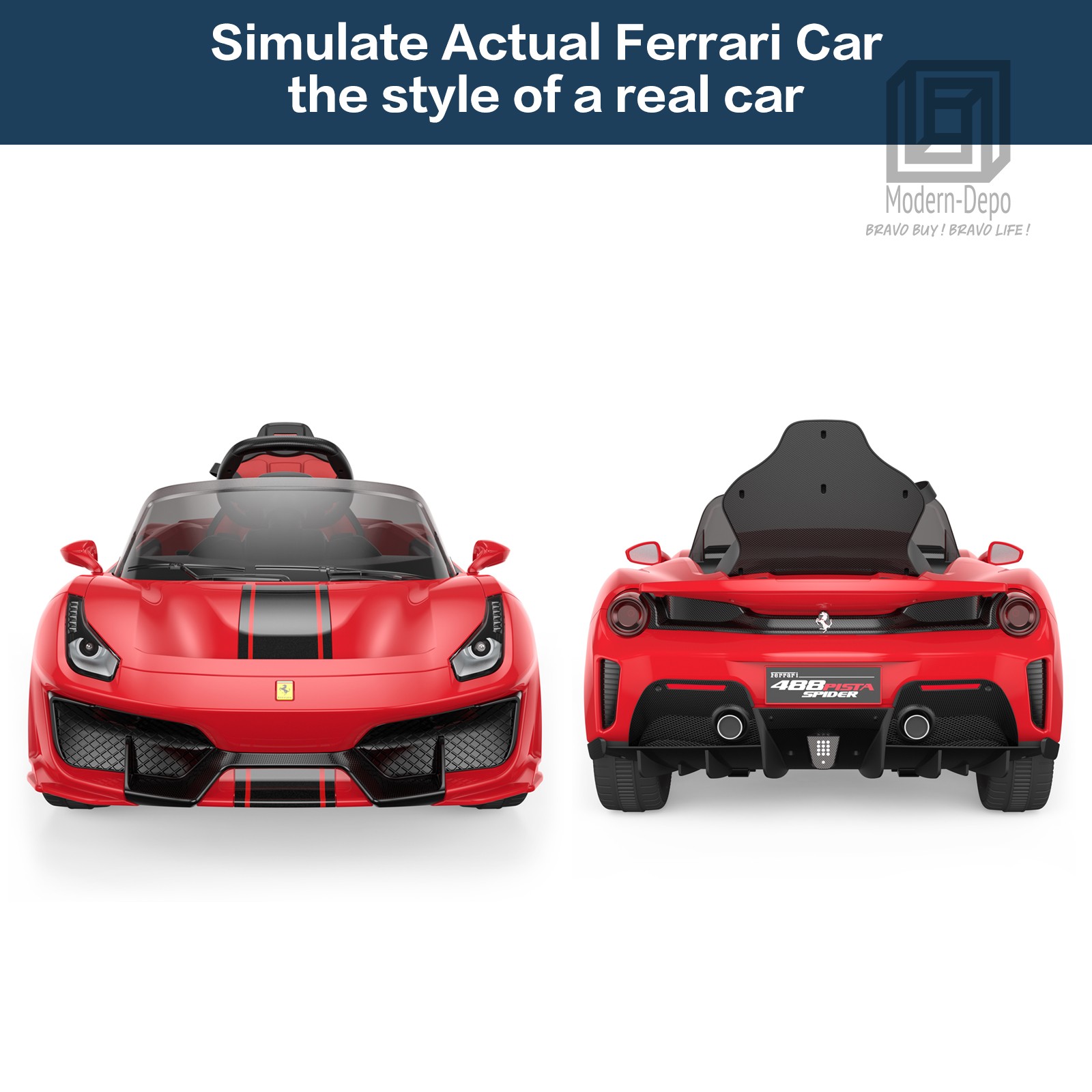 Licensed Ferrari 488 Pista Spider Ride On Car With Speaker, Leather Seat, Brake