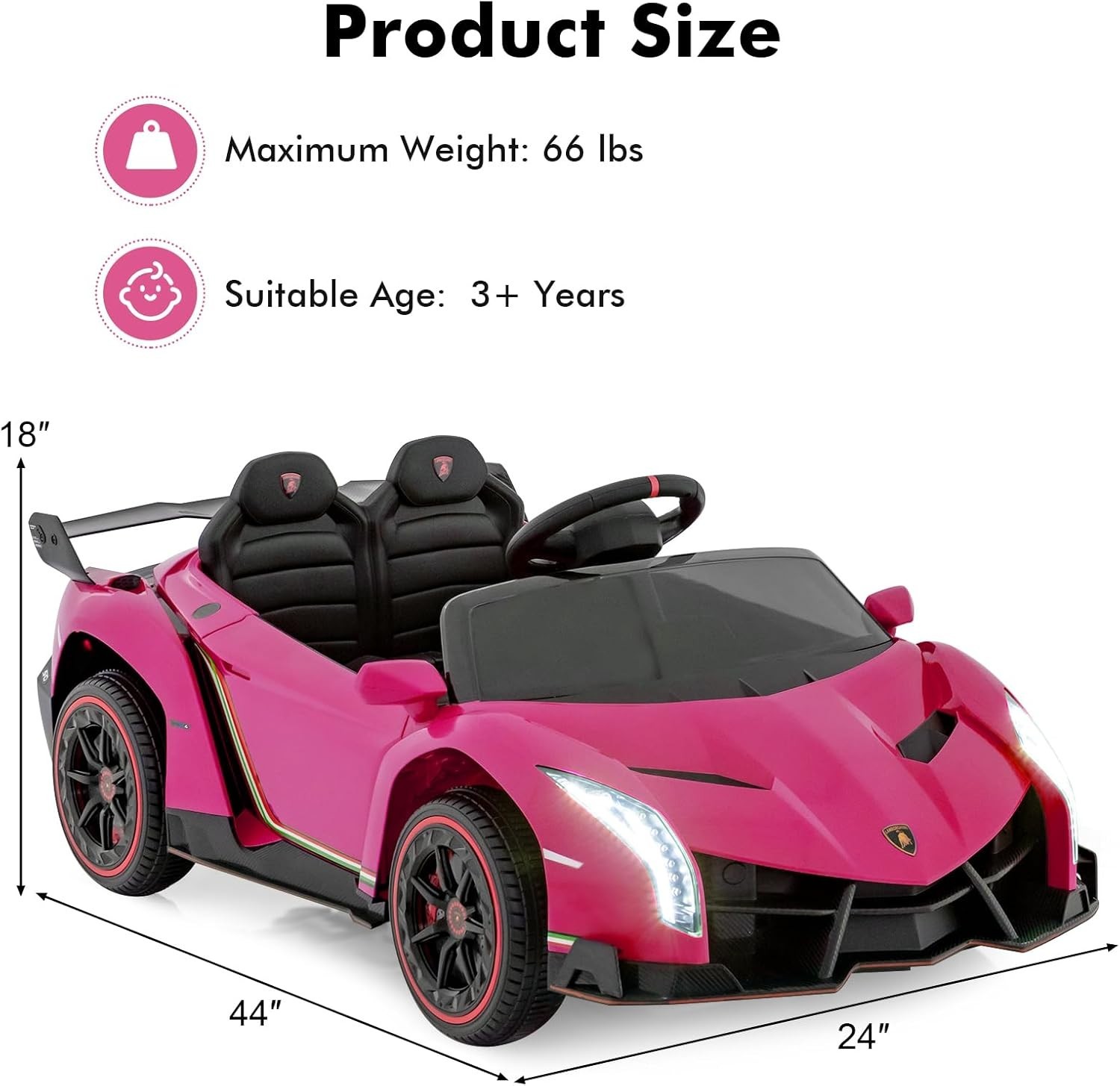Ultimate Pink 2-Seater Lamborghini Veneno Ride-On Car for Toddlers – Remote Fun