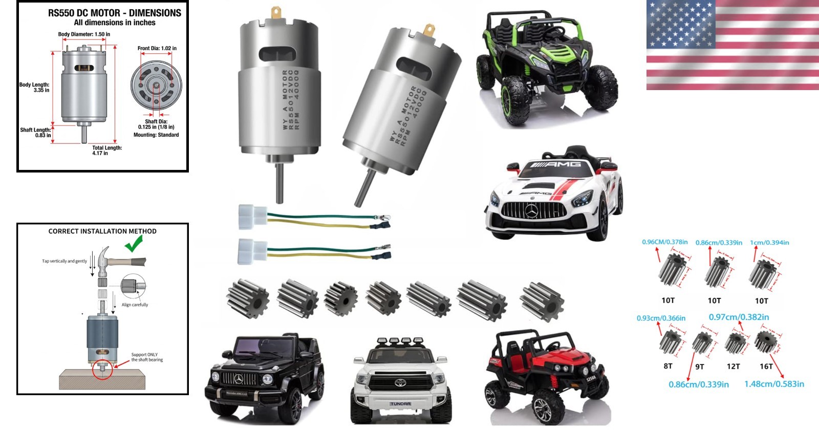 Set of 2 High-Performance 12V RS550 40000RPM Motors for Kids Ride-On Cars